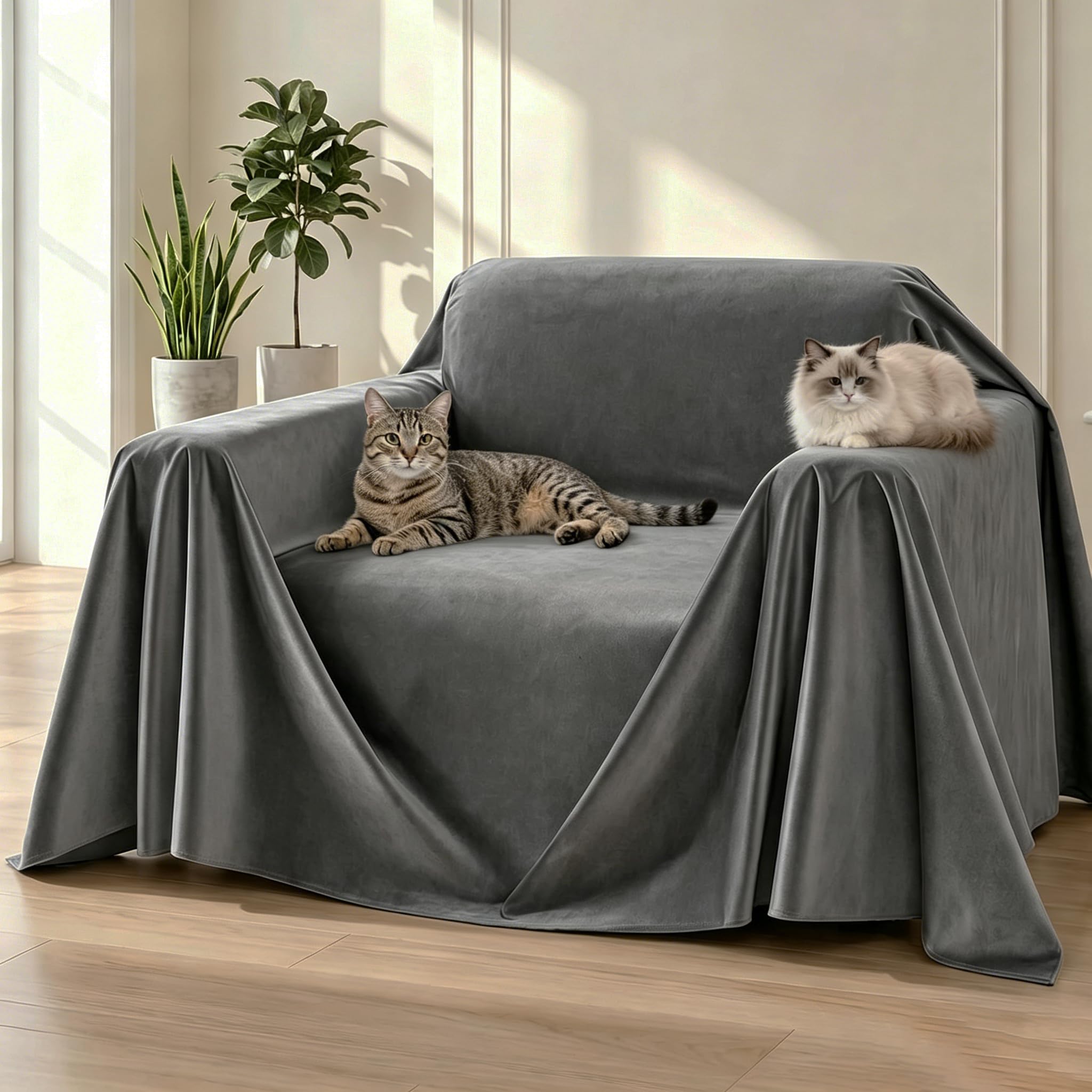 Loiion Grau Sofaschutz Katze, Sofa Überzug 1 Sitzer, Sofabezug Kratzschutz Sofa Katze, Weicher Rutschfester Sofaüberwurf Wasserdicht, Kratzschutz für Haustiere Hunde Kinder, 180x230cm