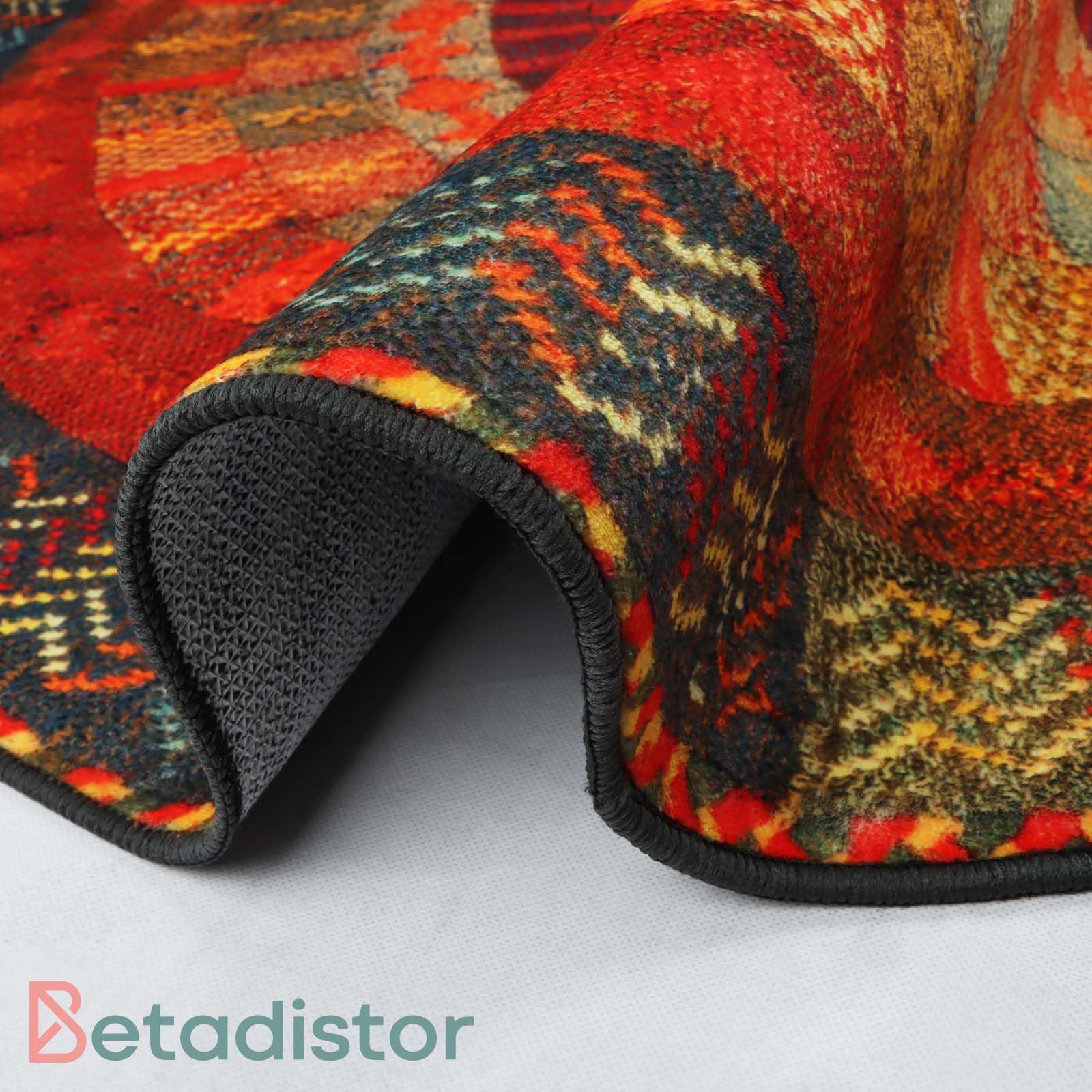 Betadistor Tapis rond vintage de luxe à motif bohème - Lavable en machine - Tapis de sol antidérapant et doux pour chambre à coucher et salon, rouge, 404-10120