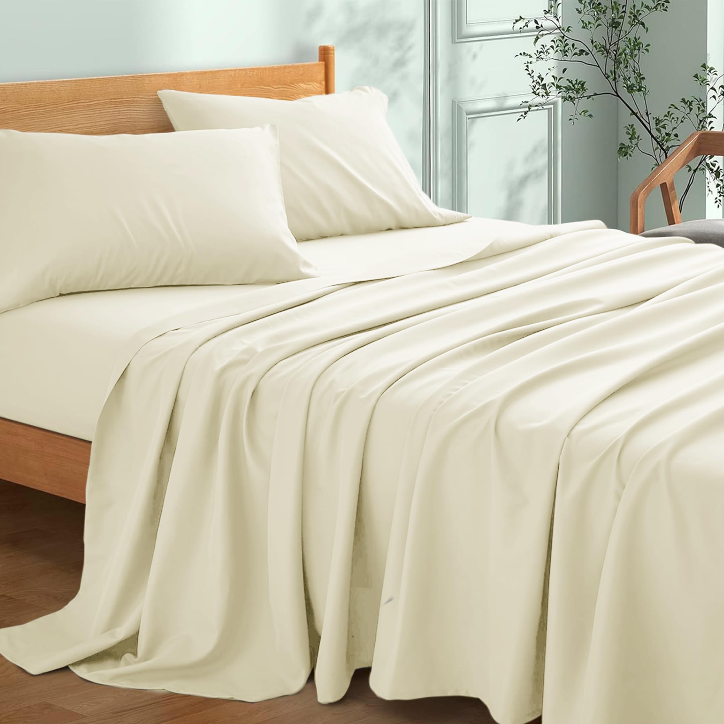 My Home Store Premium Soft Flat Sheet 100% Egyptian Cotton 300TC Hotel Quality Easy Care Flat Bed Sheets Fade Resistant Bedding (Cream, Single (180 x 255cm))