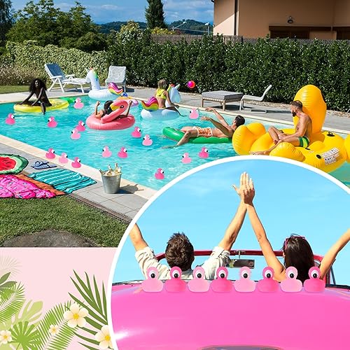Miniatura 4 de 48 piezas de pato de goma flamenco a granel rosa rosa claro flamenco juguetes flotantes flamenco juguetes de verano playa patos de goma para