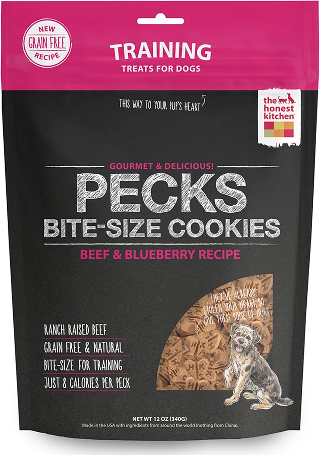 The Honest Kitchen Pecks Natural Hand-Baked Grain Free Beef and Blueberry Dog Treat Cookies 12 oz