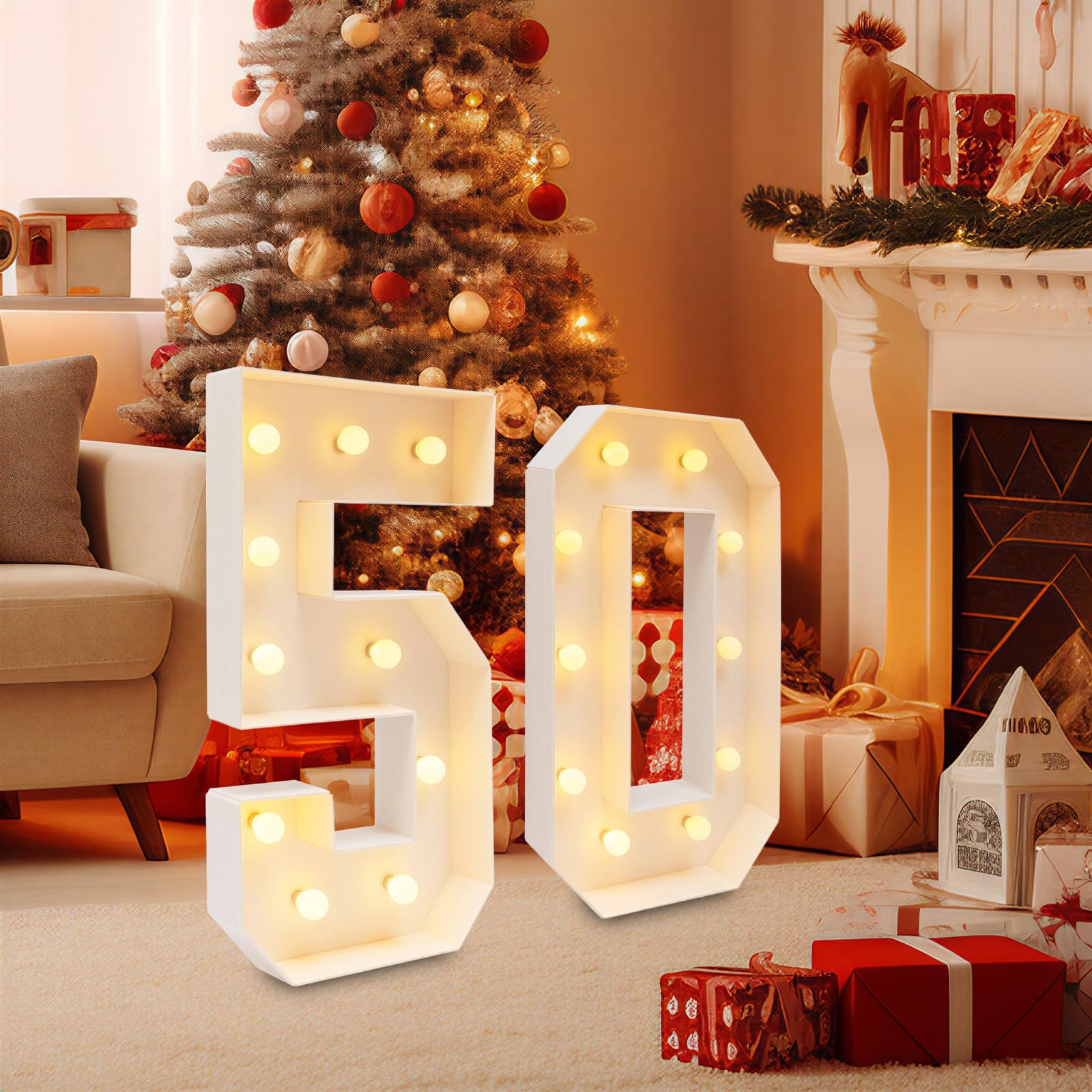 Lámpara LED numérica (número 50) con números iluminados en 3D, luz LED cálida, para decoración de fiesta de 50 cumpleaños, 100 cm