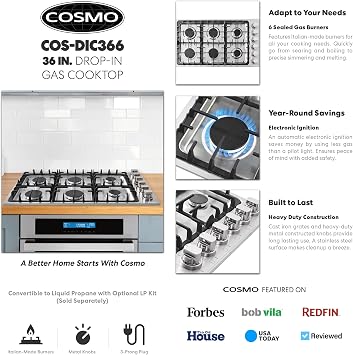 36 in. Lumin Coll Drop-In 6 Burner Gas Cooktop in Stainless Steel