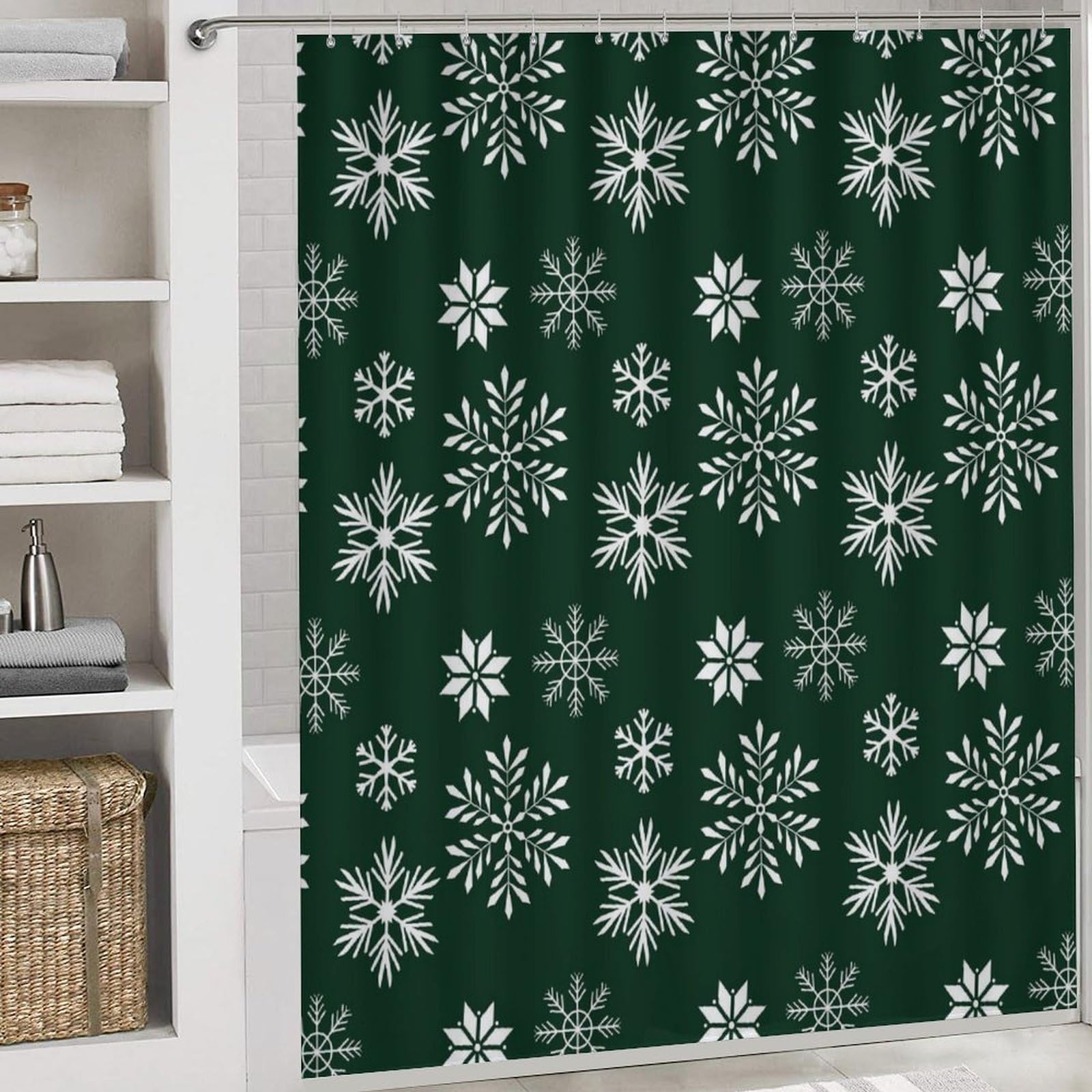 Colección navideña Baño de Cuatro Piezas Tappeto De Baño De Bambú, Antideslizante Y Lavable, Ideal para Ducha Y Baño Moderno 183×183cm