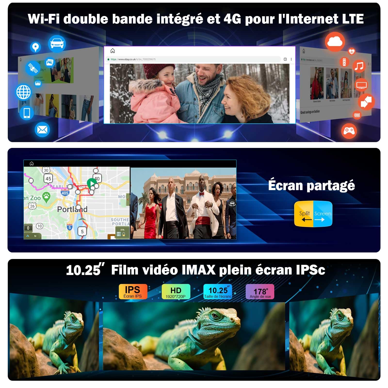 10.25" Android 16 Snapdragon 8 Core Autoradio GPS Navigateur pour Mercedes-Benz GLK-Class X204 système NTG 4.0, GPS Navigateur Wireless Carplay IPS Écran Tactile WiFi 4G LTE Dab+ DVR Bluetooth 5.0
