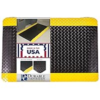 Vista 1 de Durable Corporation-442S - Tapete de vinilo resistente con esponja Diamond-DEK, antifatiga, 2 x 3 pies, negro con borde amarillo