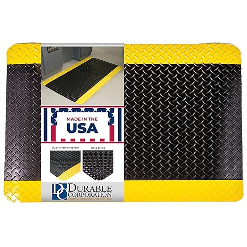 Durable Corporation-442S - Tapete de vinilo resistente con esponja Diamond-DEK, antifatiga, 2 x 3 pies, negro con borde amarillo