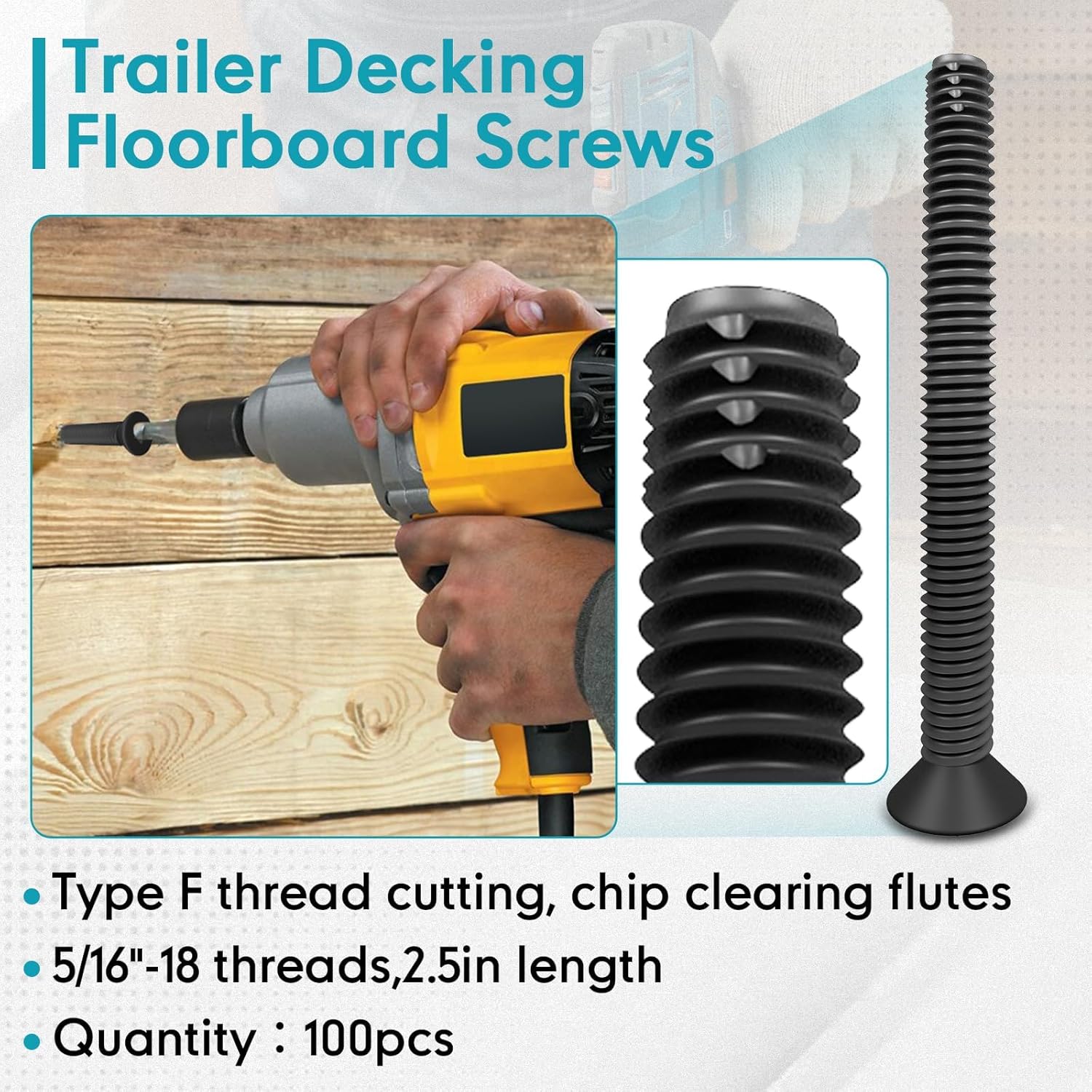 (100pcs) 5/16-18 x 2-1/4" Flat Head Thread Cutting Trailer Deck Screws, Black Phosphate, Package Contains T40 Star Drivea and 9/32 Drill bit