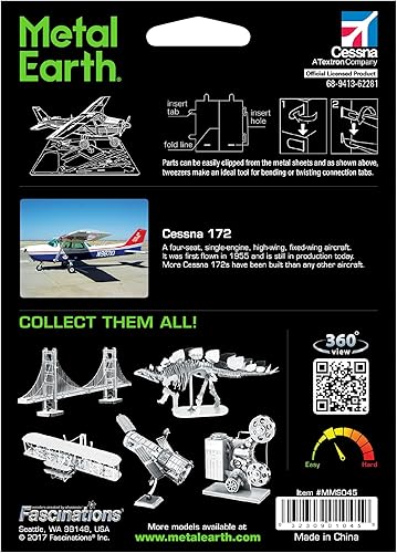 Miniatura 2 de Metal Earth Cessna 172 Kit de modelo de metal 3D con pinzas Fascinaciones