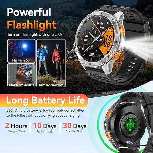 Miniatura 4 de KPEP GPS Military Smart Watches for Men with 2 Straps, 1.43" AMOLED, LED Flashlight, IP68 Waterproof Smartwatch, Make & Answer Calls, 170+ Sports