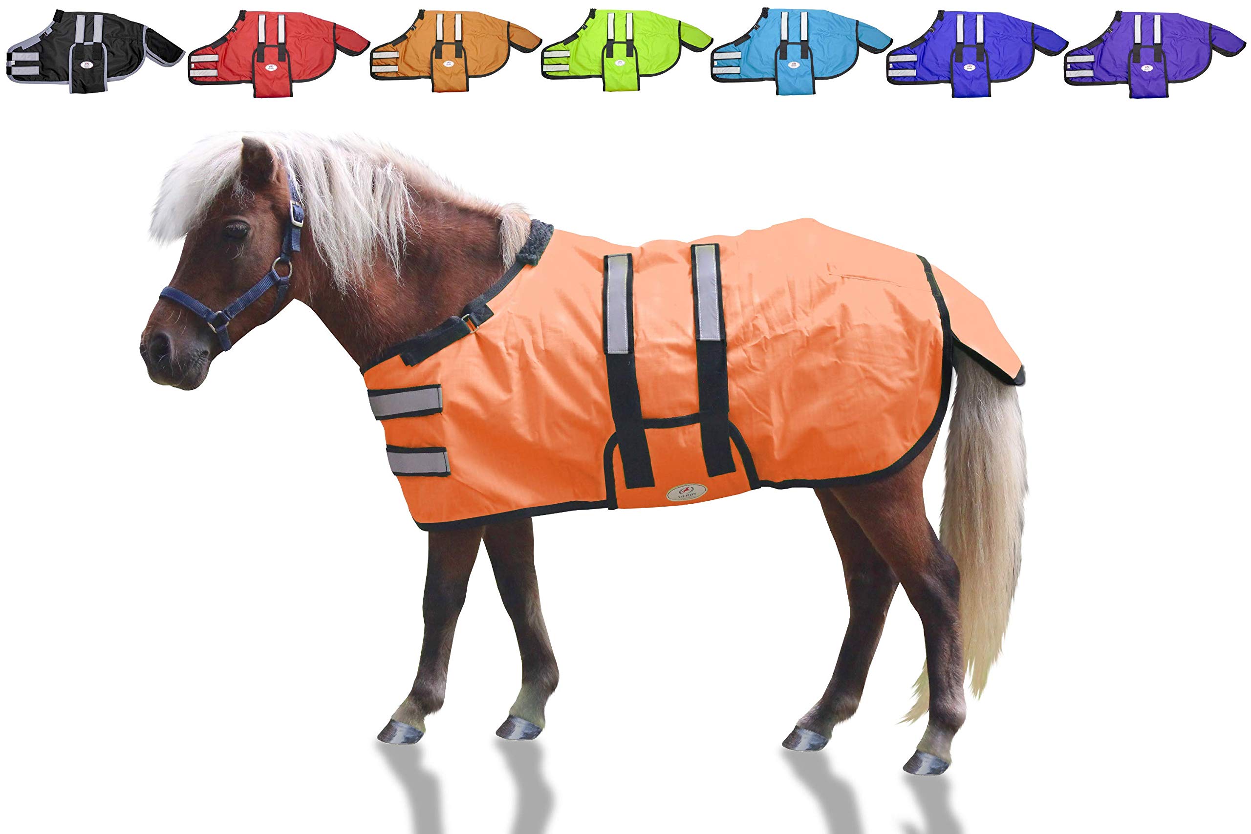Derby Originals Mini Horse & Foal Winter Turnout Blanket – Reflective, No-Hardware Design, 600D Waterproof Outer, 150g Insulation, 170T Lining, Adjustable Fit, 1-Year Warranty (Black, Small): Orange Large(42-48")