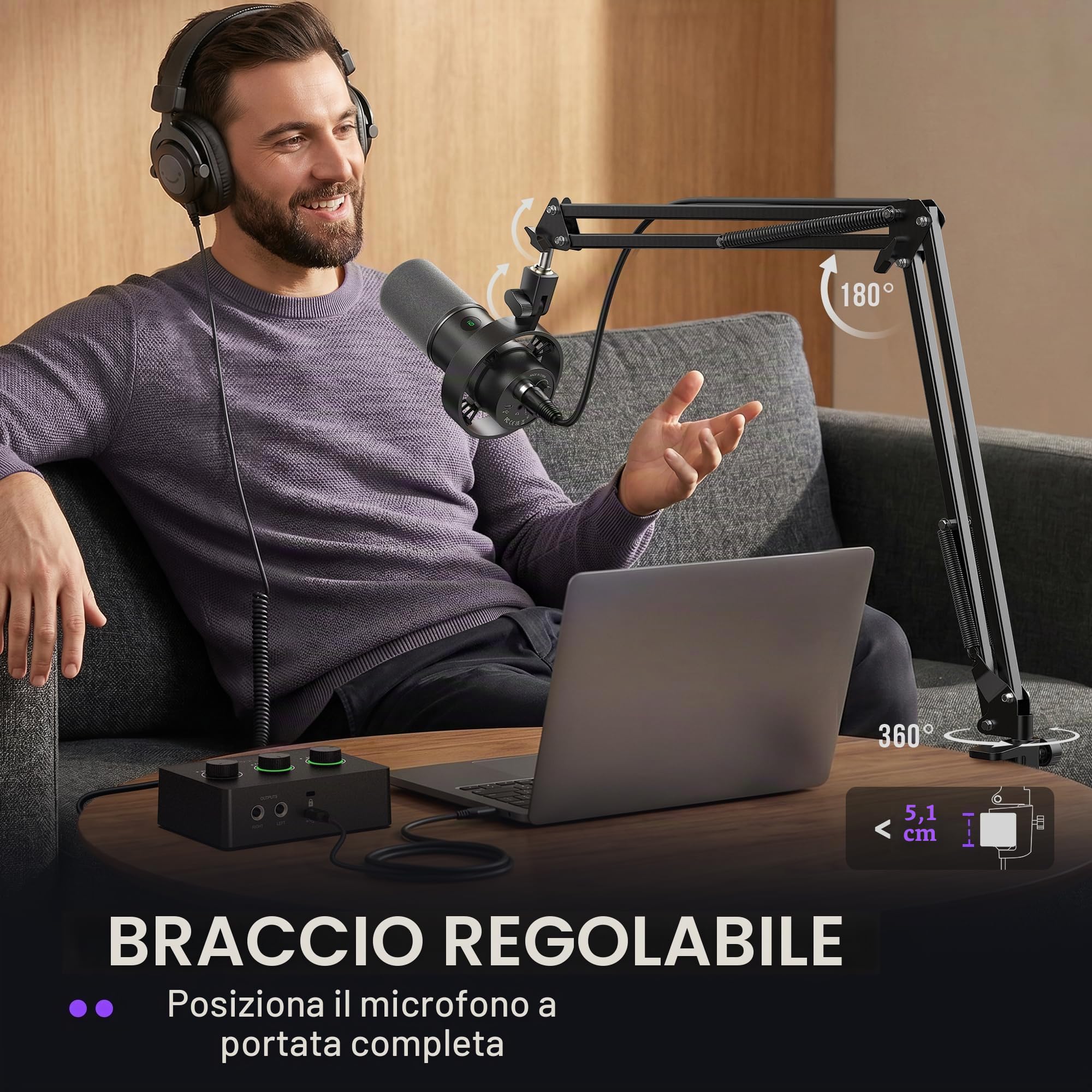 FIFINE K688 Kit microfono podcast, microfono dinamico USB/XLR con braccio braccio per mixer PC/XLR, microfono da gioco con pulsante mute, jack per cuffie per voce, voice-over, streaming, registrazione