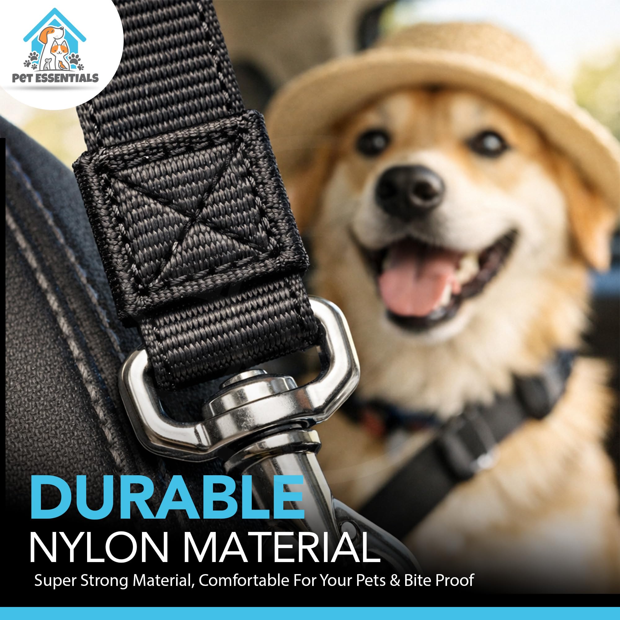 SOL 2pk Dog Seat Belts For Cars UK, 70cm Adjustable Seatbelt Harness Strap for Dogs, Durable Nylon with Secure Clip-On Design, Car Harness for Dogs UK, Snug Fit for Any Breed Size, Easy to Install — view 7