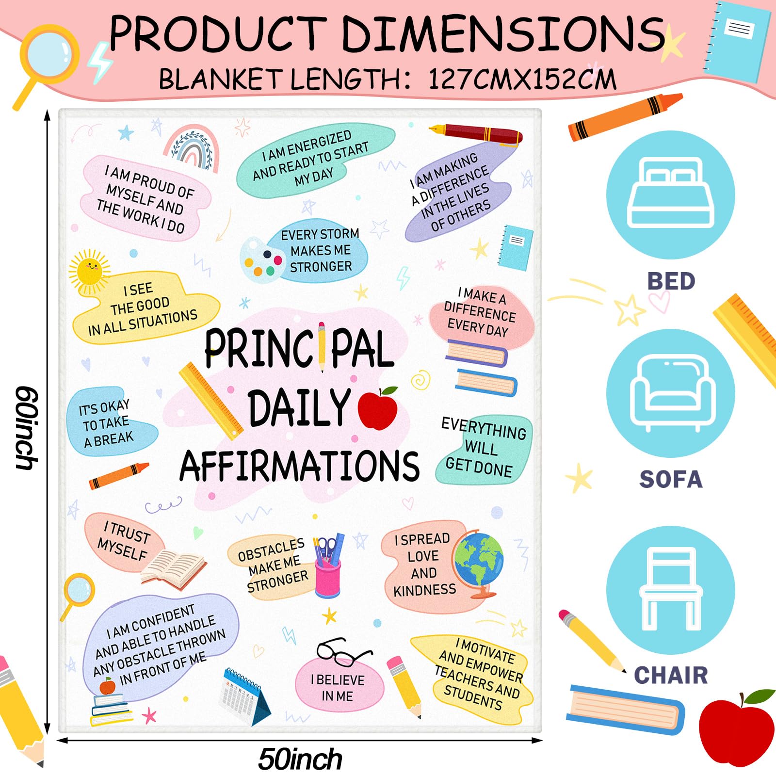 Moukeren Principal Blanket Gifts for Women Graduation Appreciation Gifts End of Year Principal Blanket Motivational Inspirational Throw for Retirement Gift Leaders Educators, 50" x 60"