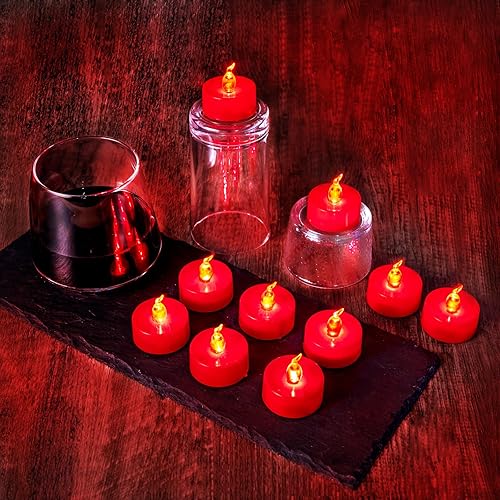 Miniatura 3 de Windshell 24 velas de té con llama parpadeante roja real (LED rojo en el interior), velas LED que funcionan con pilas, velas pequeñas rojas sin