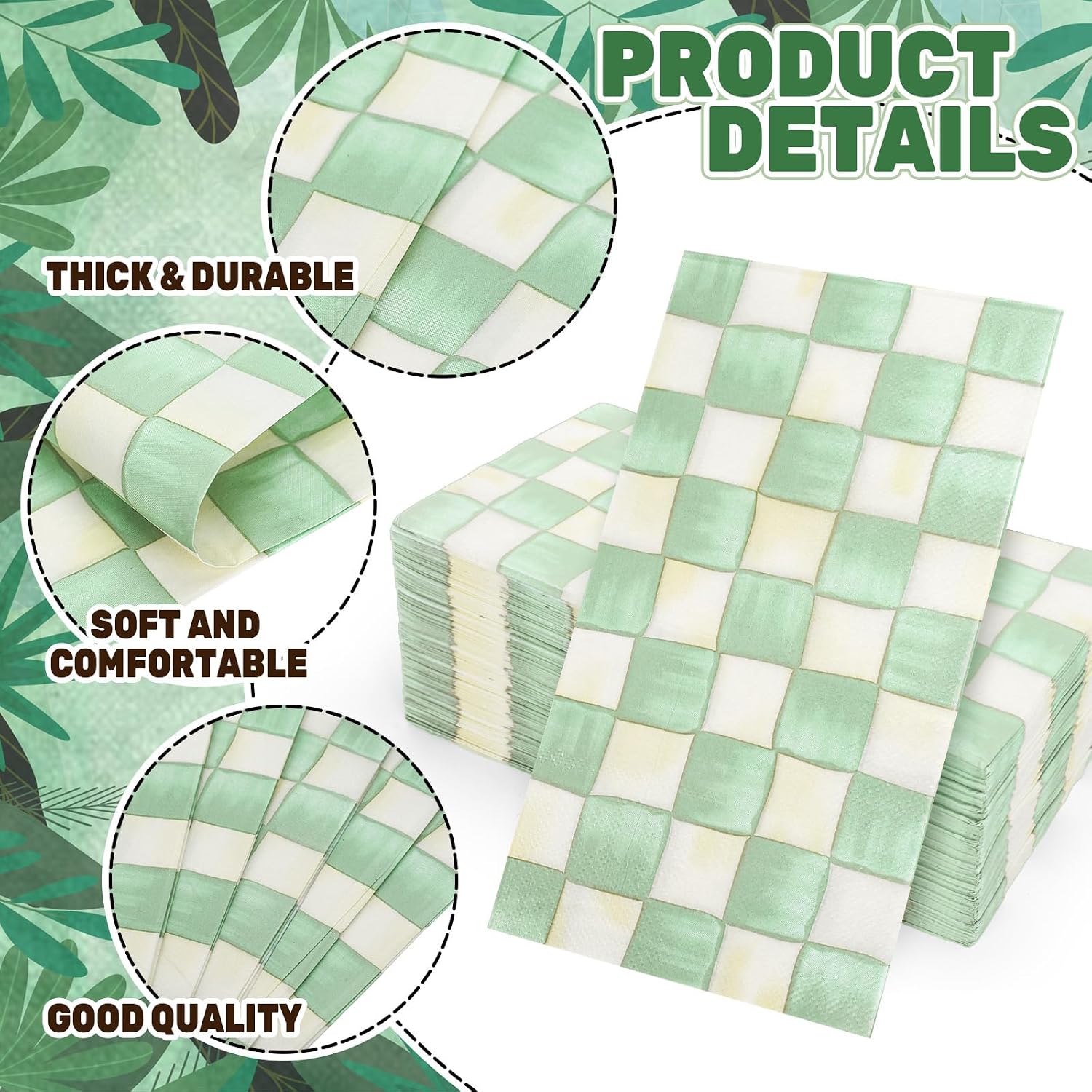 JarThenaAMCS 100Pcs Sage Green Plaid Guest Napkins Watercolor Checkered Disposable Napkins Paper Dinner Hand Towel for Bathroom Wedding Birthday Party Table Supplies image 3