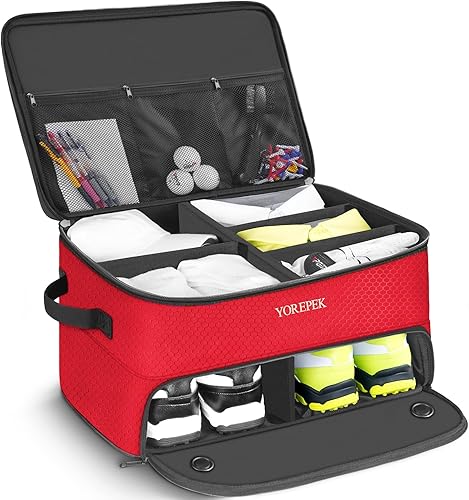 Miniatura 9 de YOREPEK Organizador de maletero de golf de 2 capas, regalos de golf para hombres con compartimento ventilado separado para 2 pares de zapatos