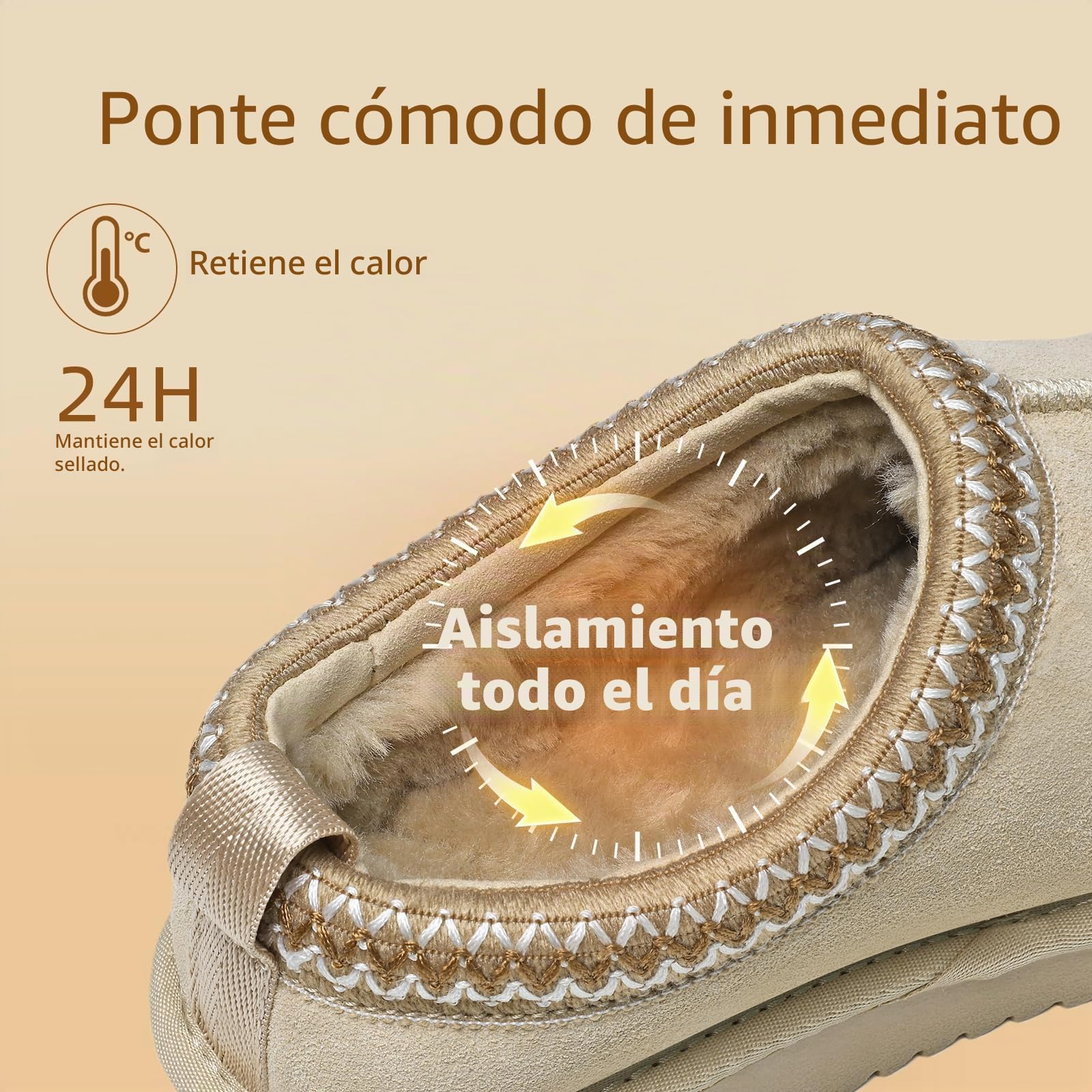Meik Mangni Zapatillas de Estar por Casa Mujer Hombre Invierno Peluche Cerradas Pantuflas Calientes Forro Corta Botas de Nieve Antideslizante, Beige,Tallas:40 EU