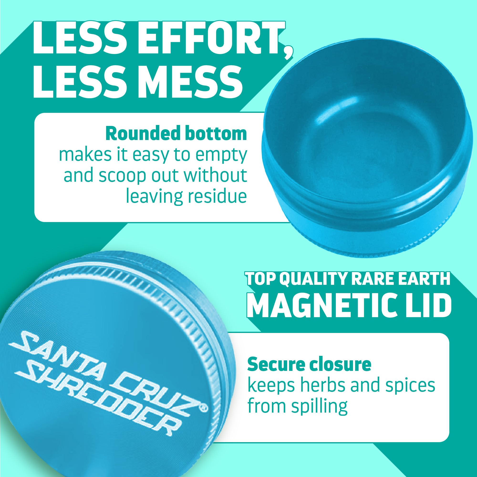 Santa Cruz Shredder Metal Herb Grinder Knurled Top for Stronger Grip 3-Piece Medium 2.2" (Teal) - Image 4