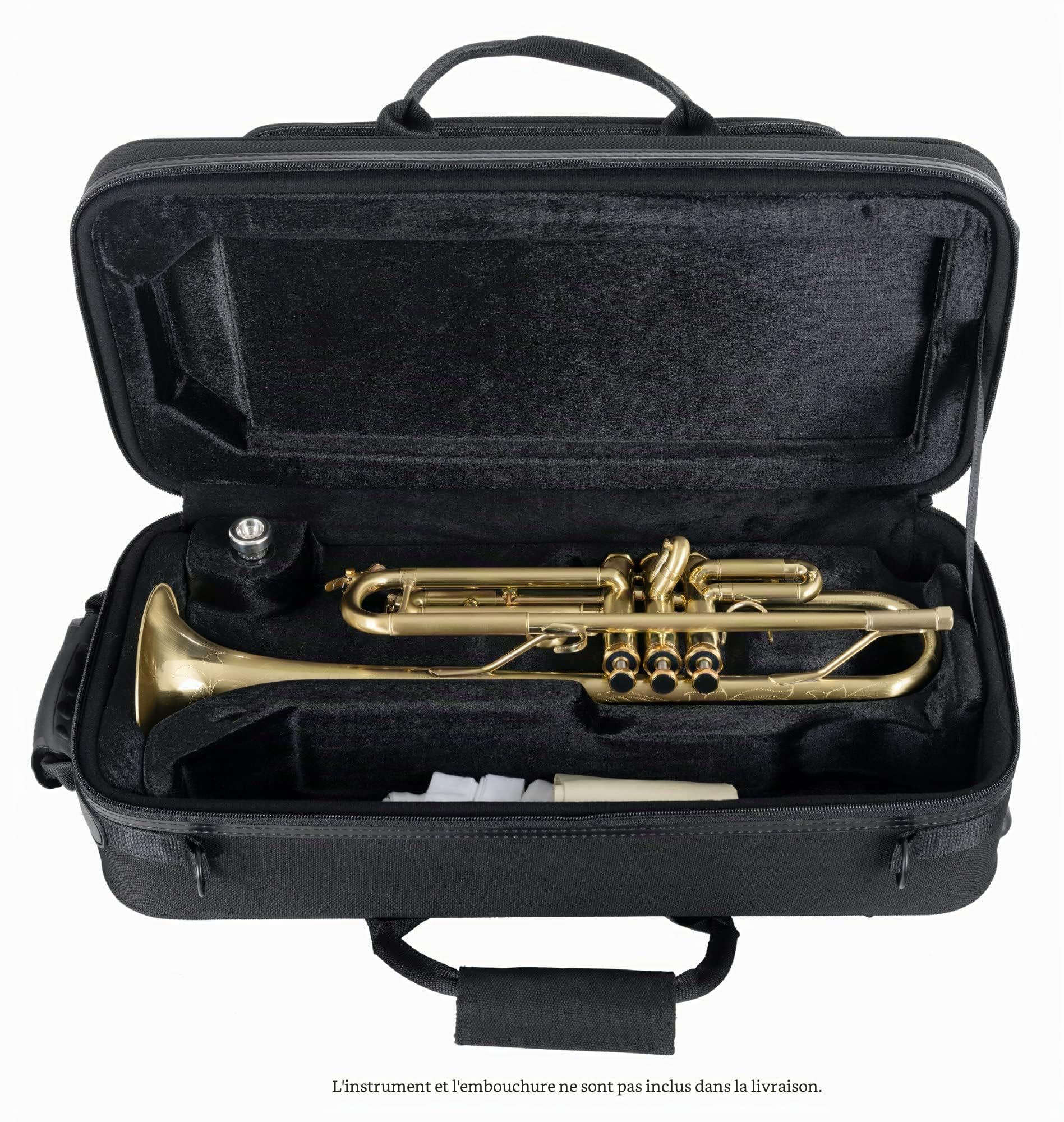 Étui Léger Lechgold pour Trompette Bb avec pistons Perinet, rembourrage thermique, poche extérieure, harnais sac à dos, rangement embouchure et accessoires, couleur noir.
