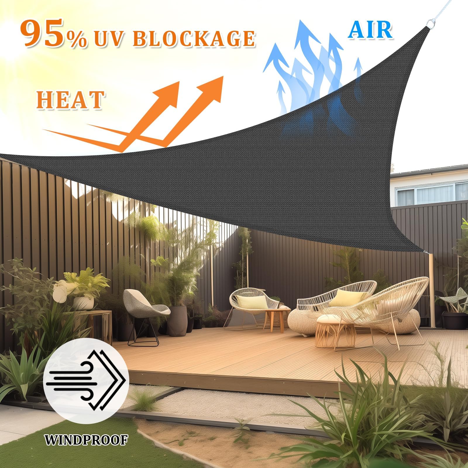 Shade&Beyond Sonnensegel Dreieckig | Premium HDPE | UV-Schutz 50+ & atmungsaktiv | für Garten, Balkon, Terrasse | inkl. Befestigungsseile | Größen anpassbar | 3x5.5x6.3m Grau Anthrazit