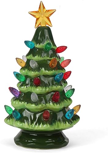 Miniatura 5 de Árbol de Navidad de cerámica – Árbol de mesa con luces – (6.75 pulgadas pequeño árbol de Navidad verde / luces multicolores) – Árbol de cerámica