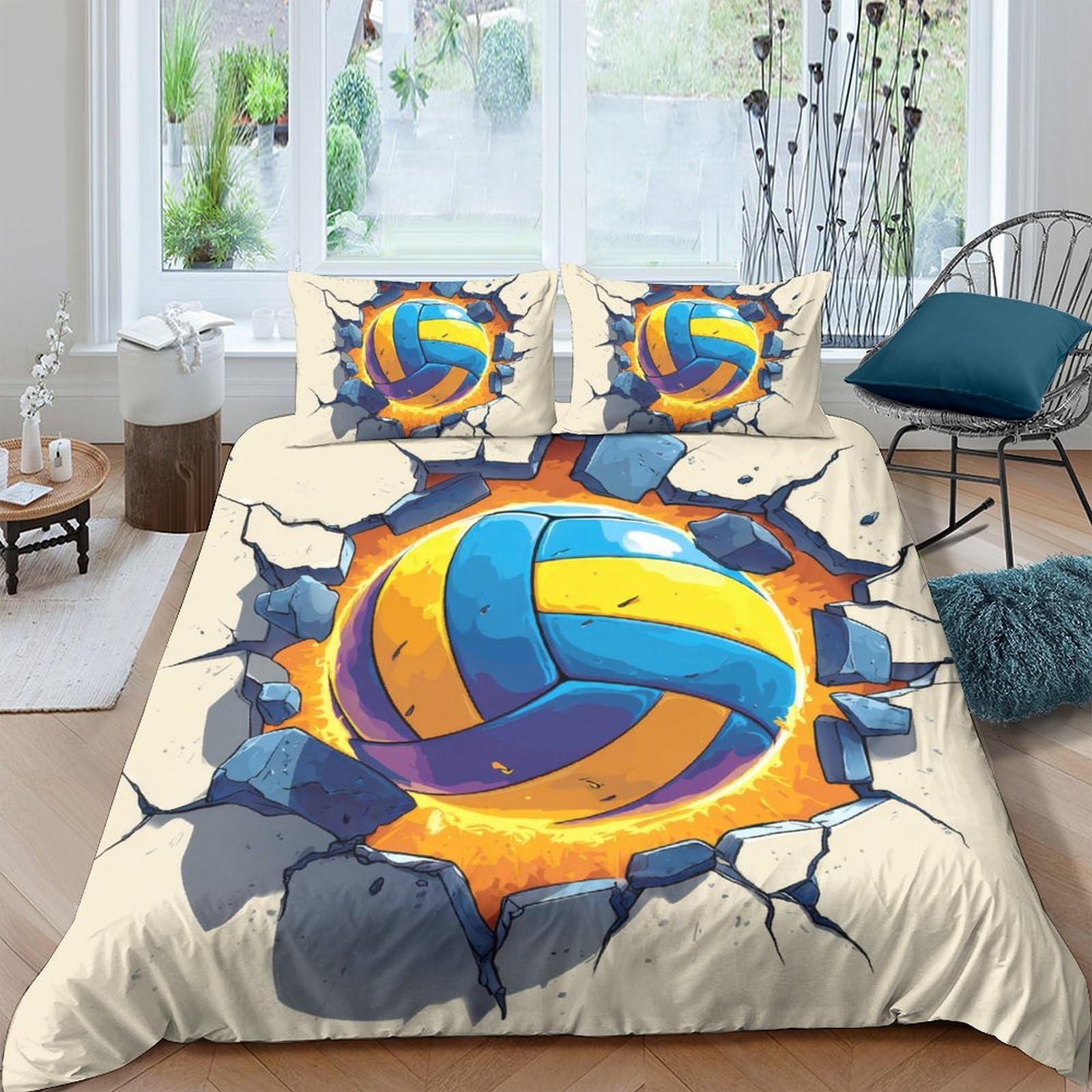 Ctjqhvkz Style-8 3D Printed Volleyball Explosion Fitted Sheet Microfiber Soft Bed Cover For Bedroom Dorm Mattress Decor Easy Care Single（135X200cm）
