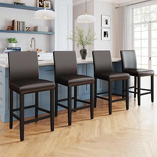 Counter Height Bar Stools Set of 4, 24.8" PU Leather with Backrest