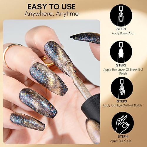 Miniatura 6 de Makartt Gel Nail Polish, Black Hole Cat Eye Gel Polish 10ml Sparkly Cat Eye Glitter Spring Gel Polish with Magnet Stick Soak Off UVLED Manicure Nail