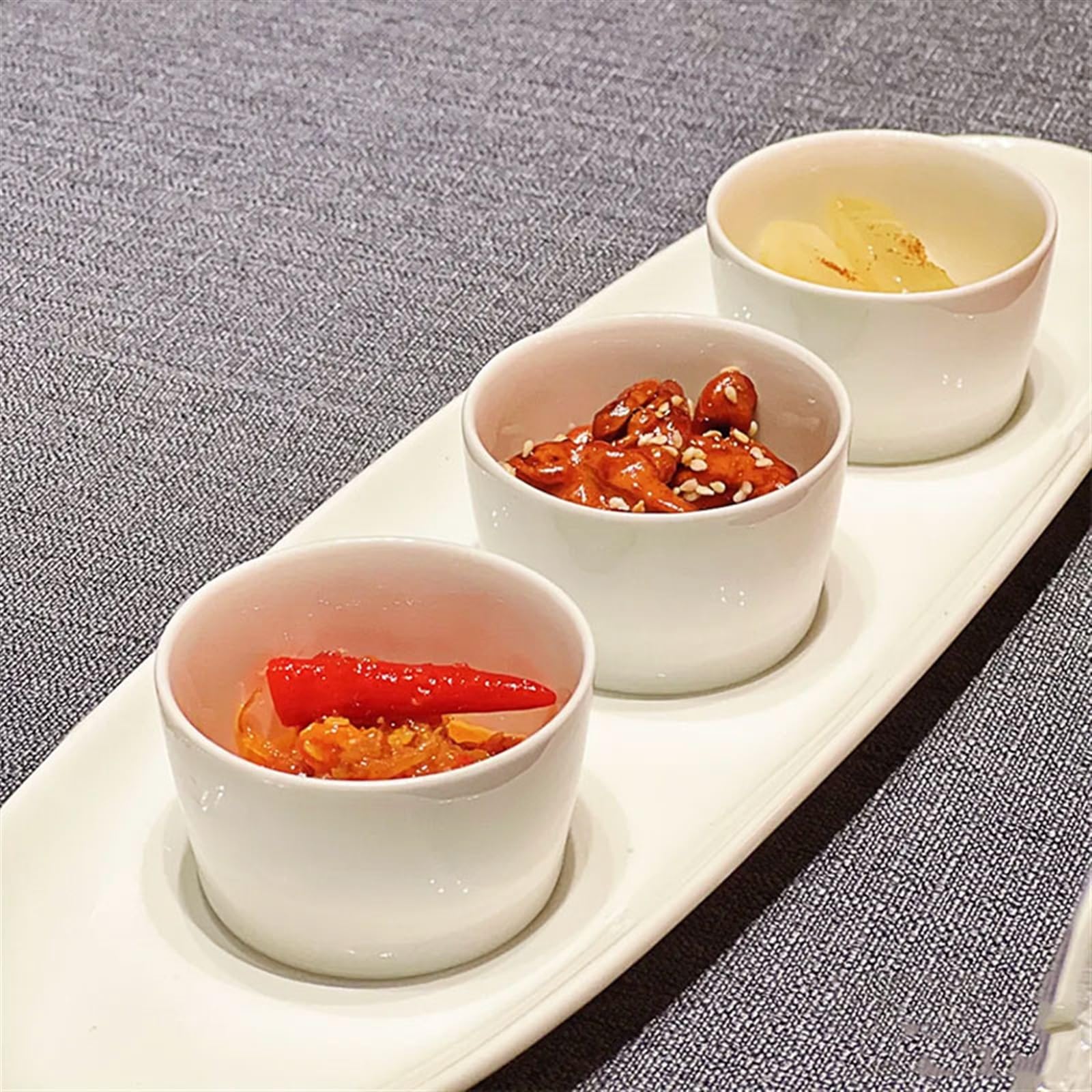 Ciotoline da Snack Bianco puro Tre piatti consecutivi Snack Bowl Pre-cena Piatto piccolo Piatto freddo Piatto rettangolare Stoviglie speciali Piatti Snack Ceramica