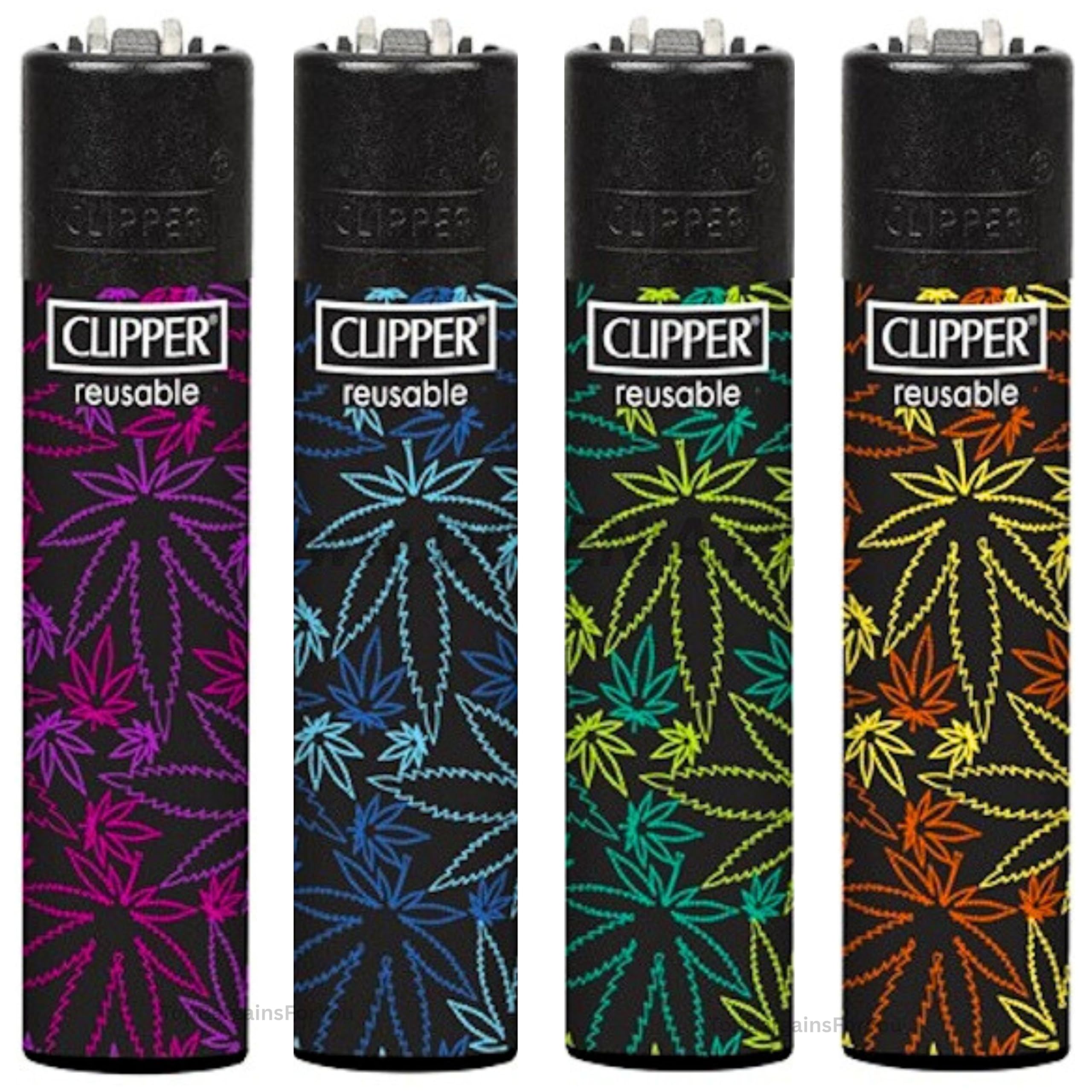 Zactly - 4 x Clipper Lighter FLUORESCENT LVS 3 Design Set Gas Refillable Lighters Standard Size Replaceable Flint Rare Limited Edition
