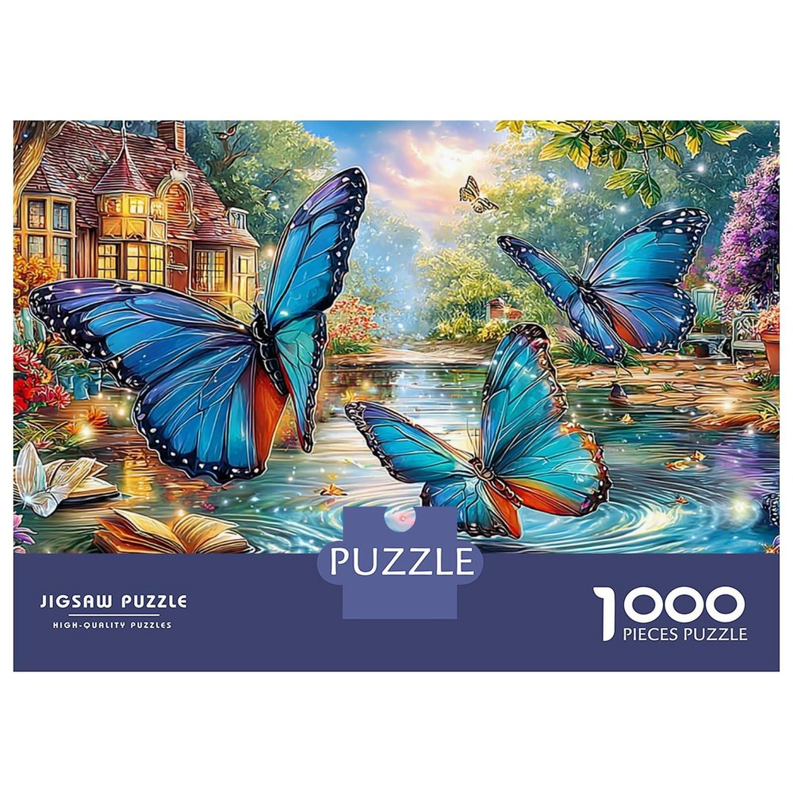 Butterfly 1000 Piece Sturdy Cardboard Jigsaw Puzzle Set for Adults Kids 12+,Blue Butterflies,Fun Present Activity Wall Decor Mind Relaxation 52x38cm/1000pcs — image 1