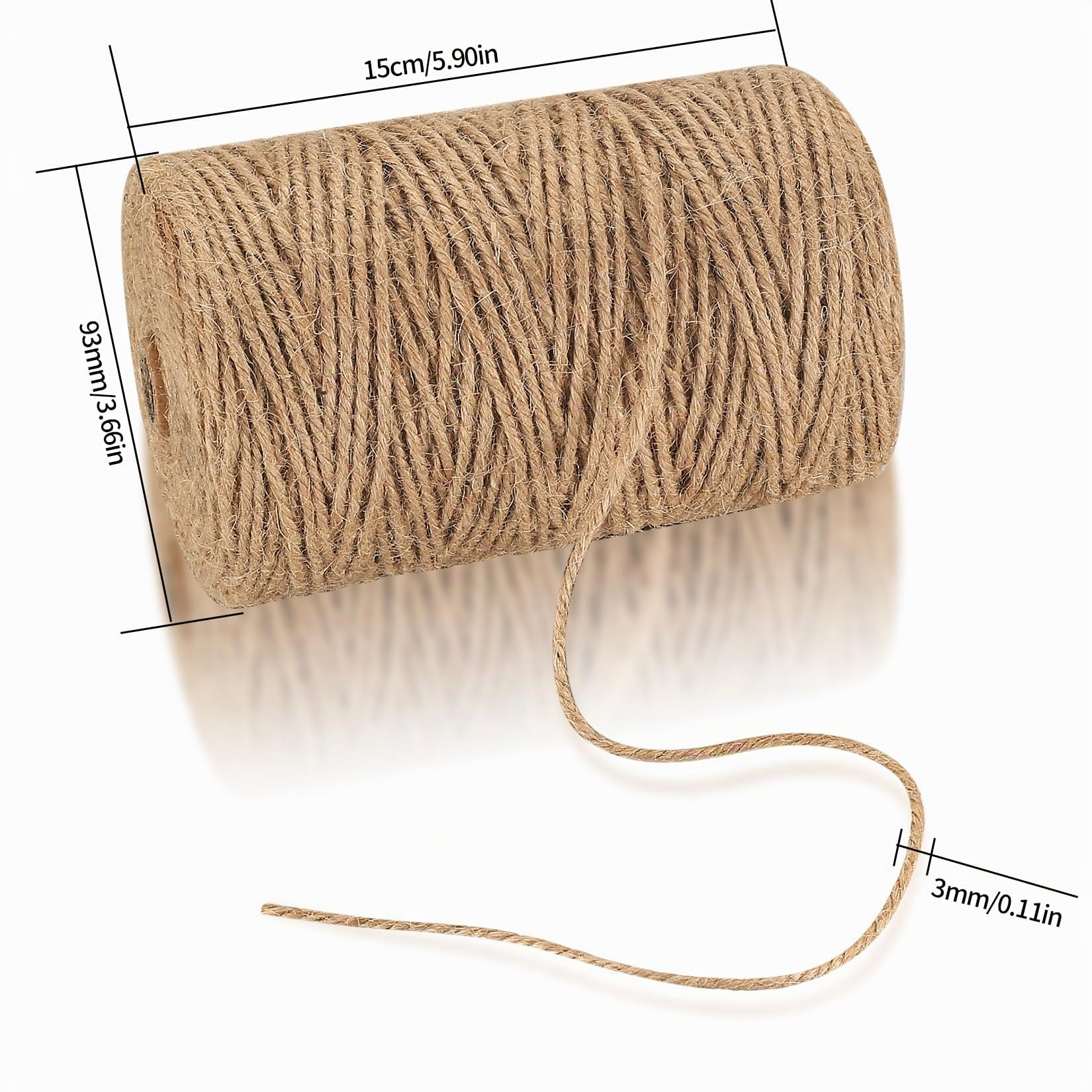Cuerda de Yute, 3mm x 200m Cuerda de Cáñamo Natural, Rollo de Corde Yute para Embalaje, Decoración, Jardinería, Fotos, Regalos, Manualidades