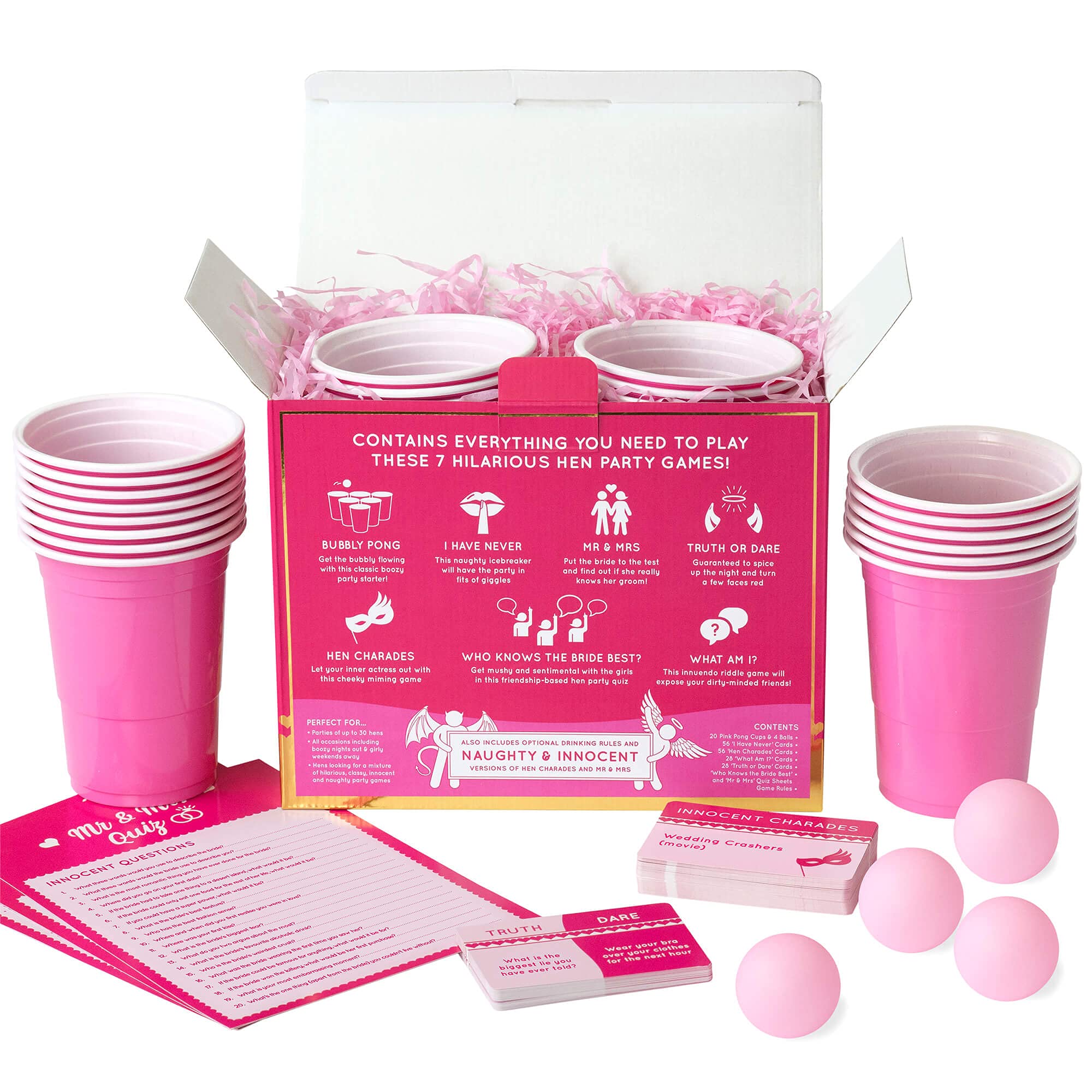 Hen Hamper 7 Hilarious Hen Party Games (Bubbly Pong, Mr & Mrs, Hen Charades, I Have Never, Who