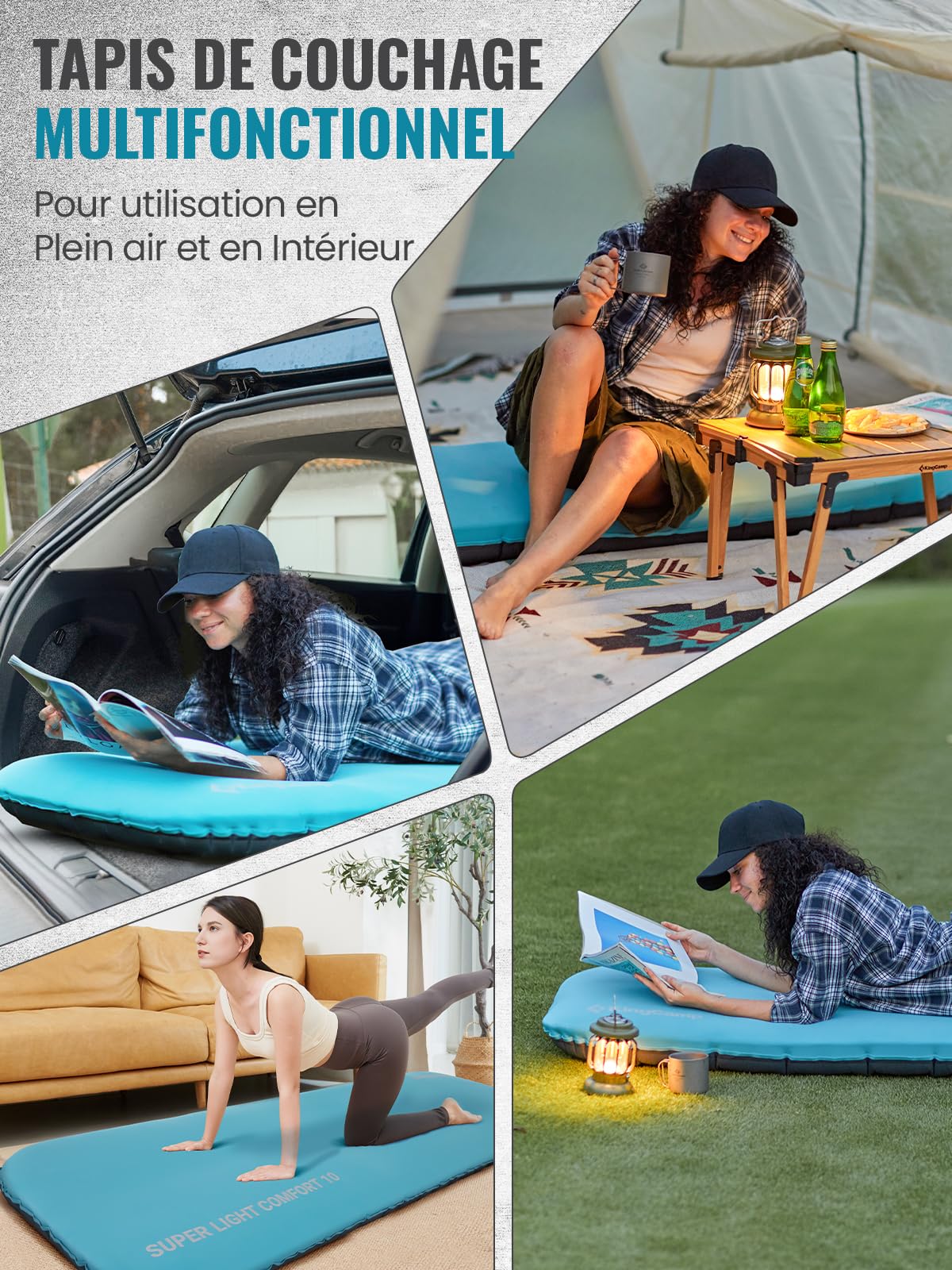 KingCamp Matelas Camping Gonflable Mousse Mémoire 10cm, Confort, Robuste | Matelas Air, Silencieux, R-Value 4,9, Toute Saison, Compact, Léger, avec Sac-Pompe 2-en-1, pour Auto-Camping et Trekking