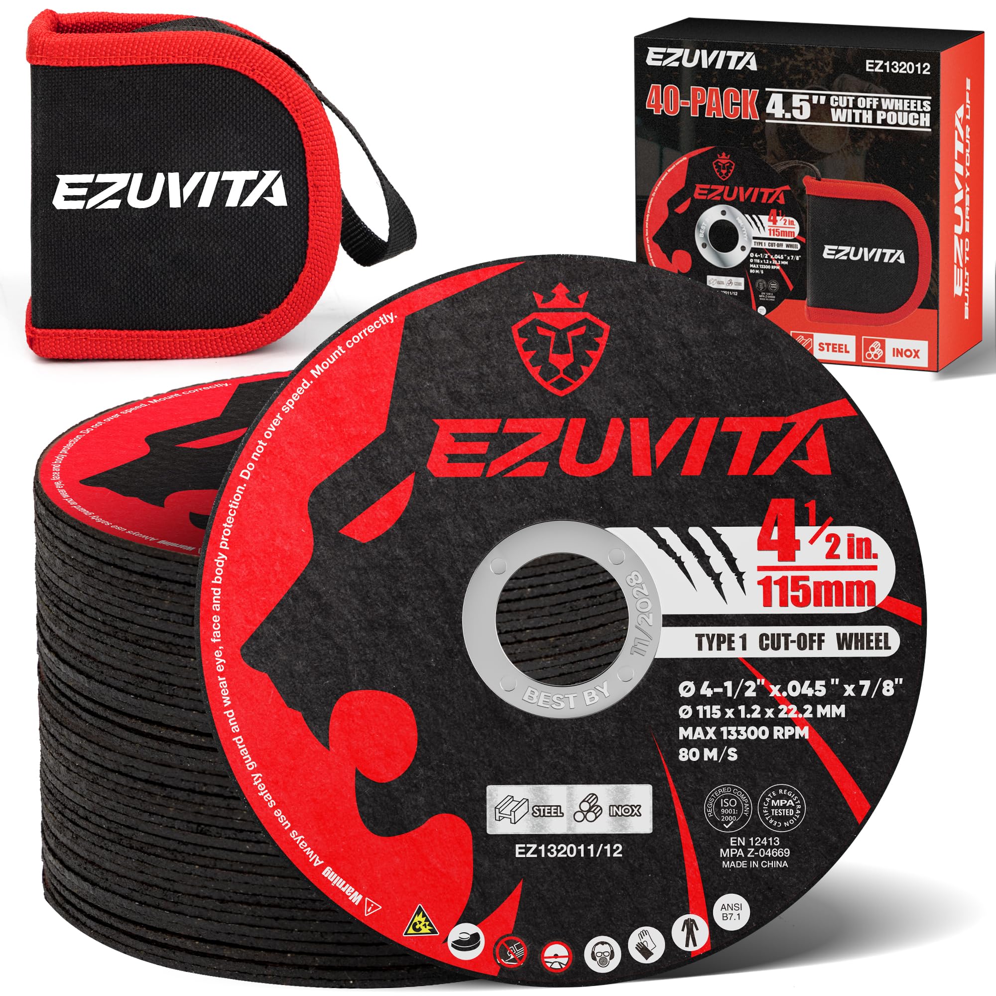Paquete de 20 ruedas de corte ultrafinas de 4-1/2 pulgadas, discos de corte rápido de eje de 7/8 pulgadas para amoladora angular, corte de acero y acero inoxidable, con bolsa de almacenamiento