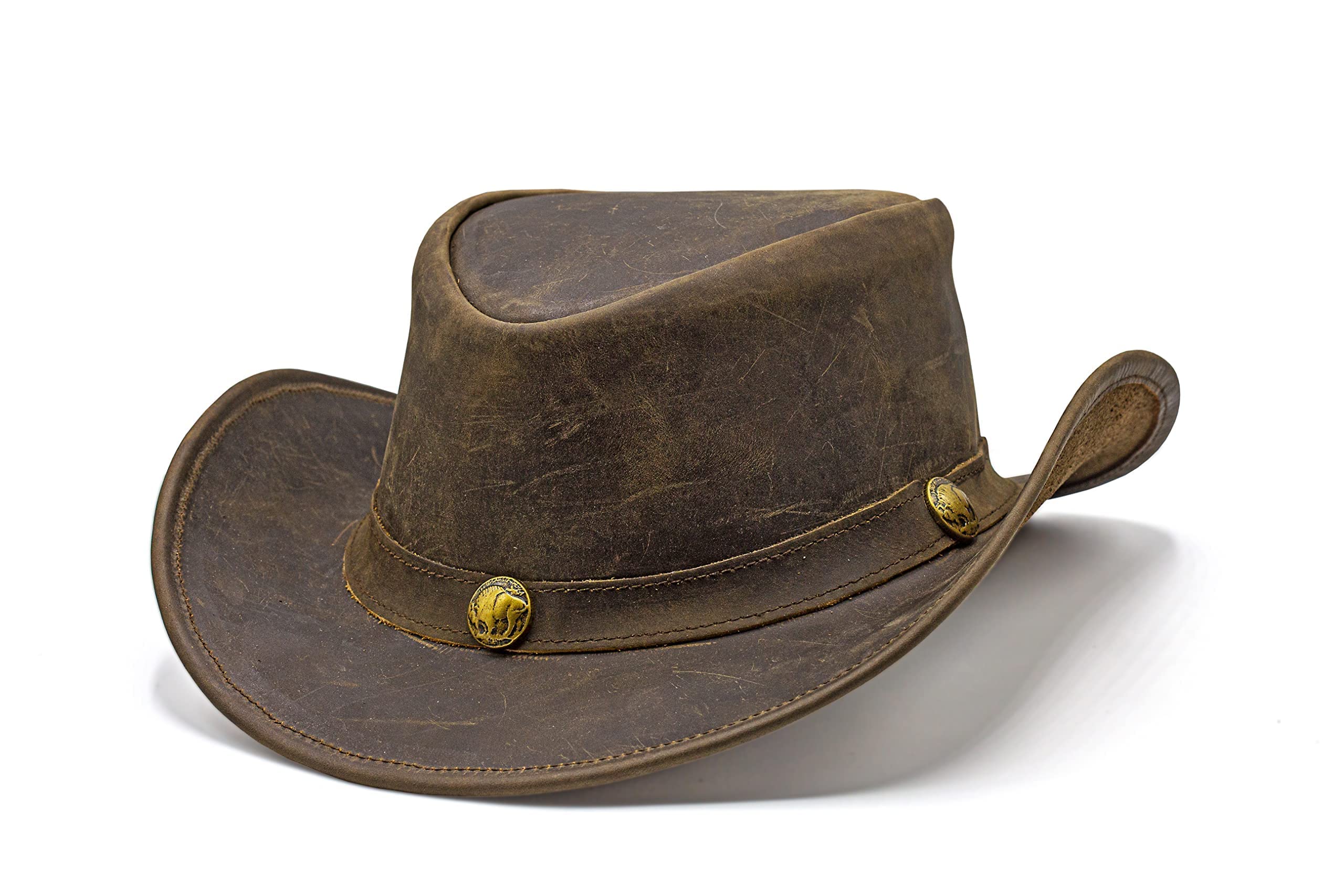 Leather Cowboy Hat For Men & Women – Handcrafted, Lightweight, Shapeable Brim, Reddish Brown