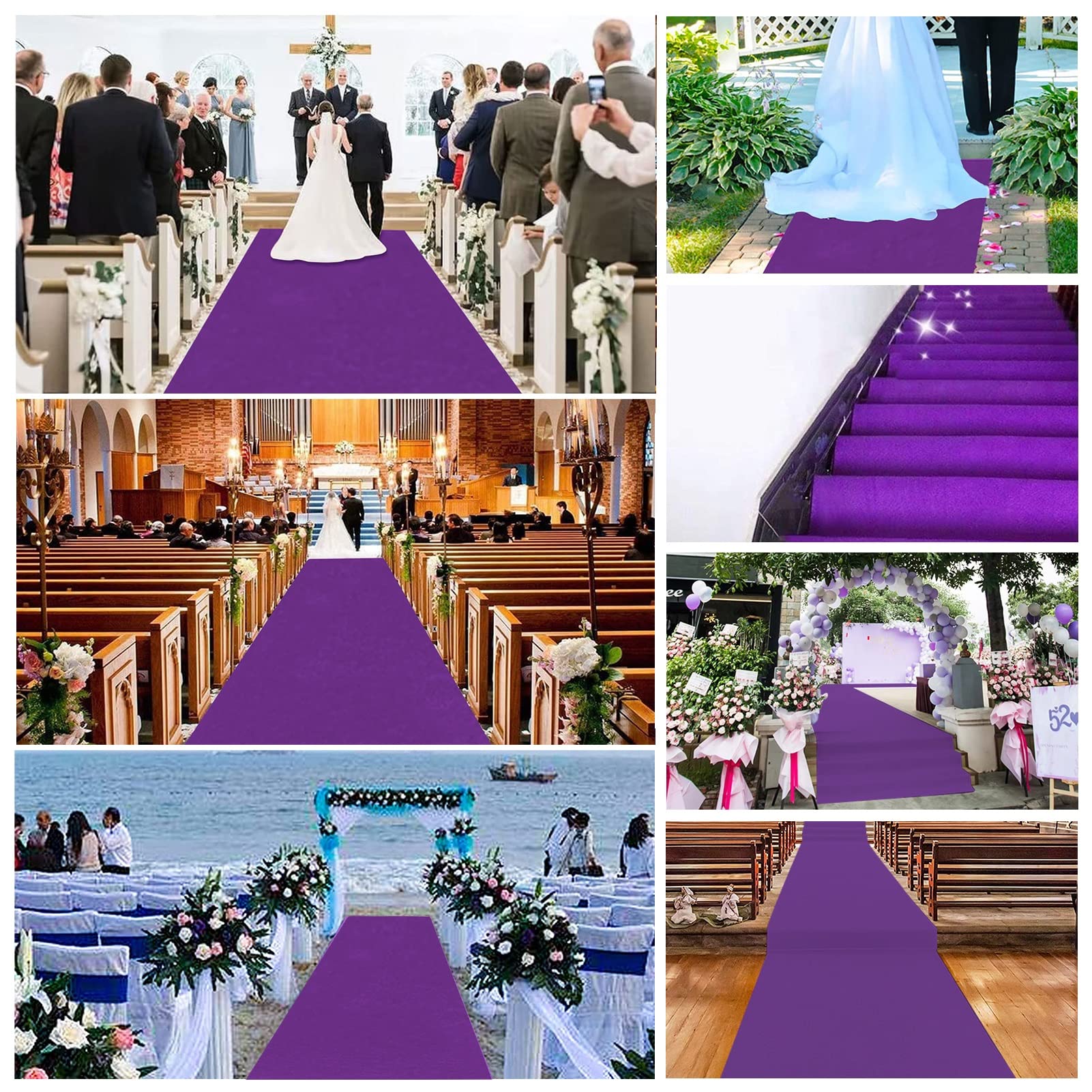 Hochzeits-Gangläufer – 10 m, 20 m, 30 m, 50 m, Event-Teppich, lila, Runway-Teppich, rutschfester Braut-Gehweg-Teppich für Hochzeiten, Zeremonien, Dekoration, Kirchenpartys im Freien, 2 mm Polyester (