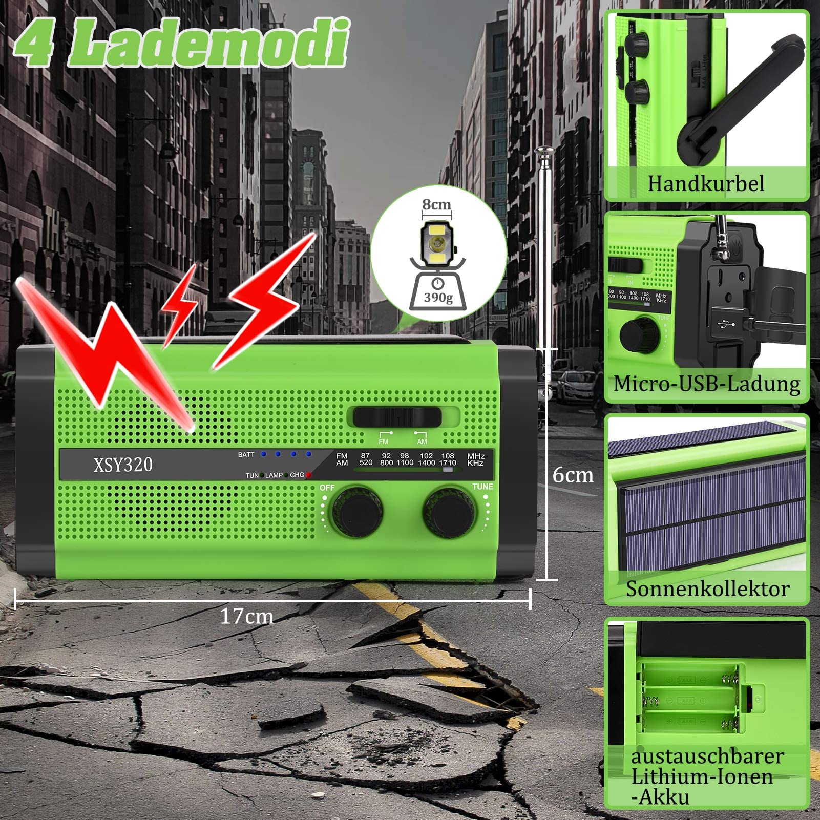 Gindoly Radio słoneczne AM/FM, przenośne radio awaryjne, 5000 mAh, ładowalne radio dynamo, z latarką LED i lampką do czytania, alarm SOS do wędrówek, biwakowania, aktywności na świeżym powietrzu, w