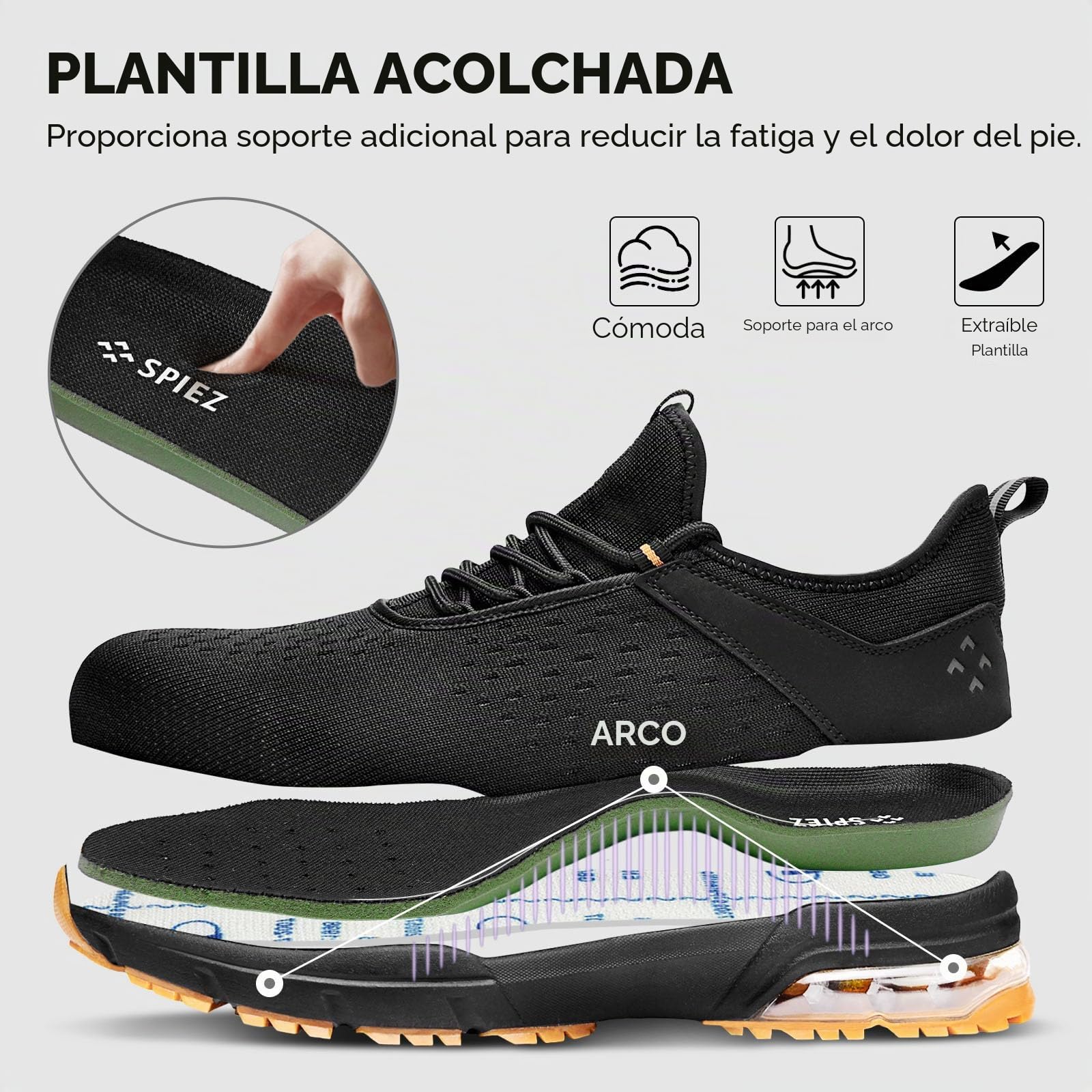 SPIEZ Zapatos de Seguridad para Hombres Mujeres - Puntera de Acero Compuesto sin Amortiguación de Aire, Diseño de Zapatilla de Moda Ligera, Comodidad de Manos Libres, Negro Naranja EU 36-46
