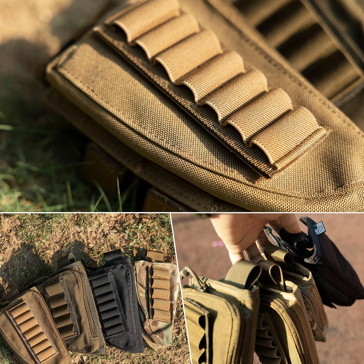 OneTigris Shotgun Shell Holder, Pouch Buttstock Holder for 12 Gauge 7.62mm, Molle Rifle Stock Ammo Holder Cheek Pad