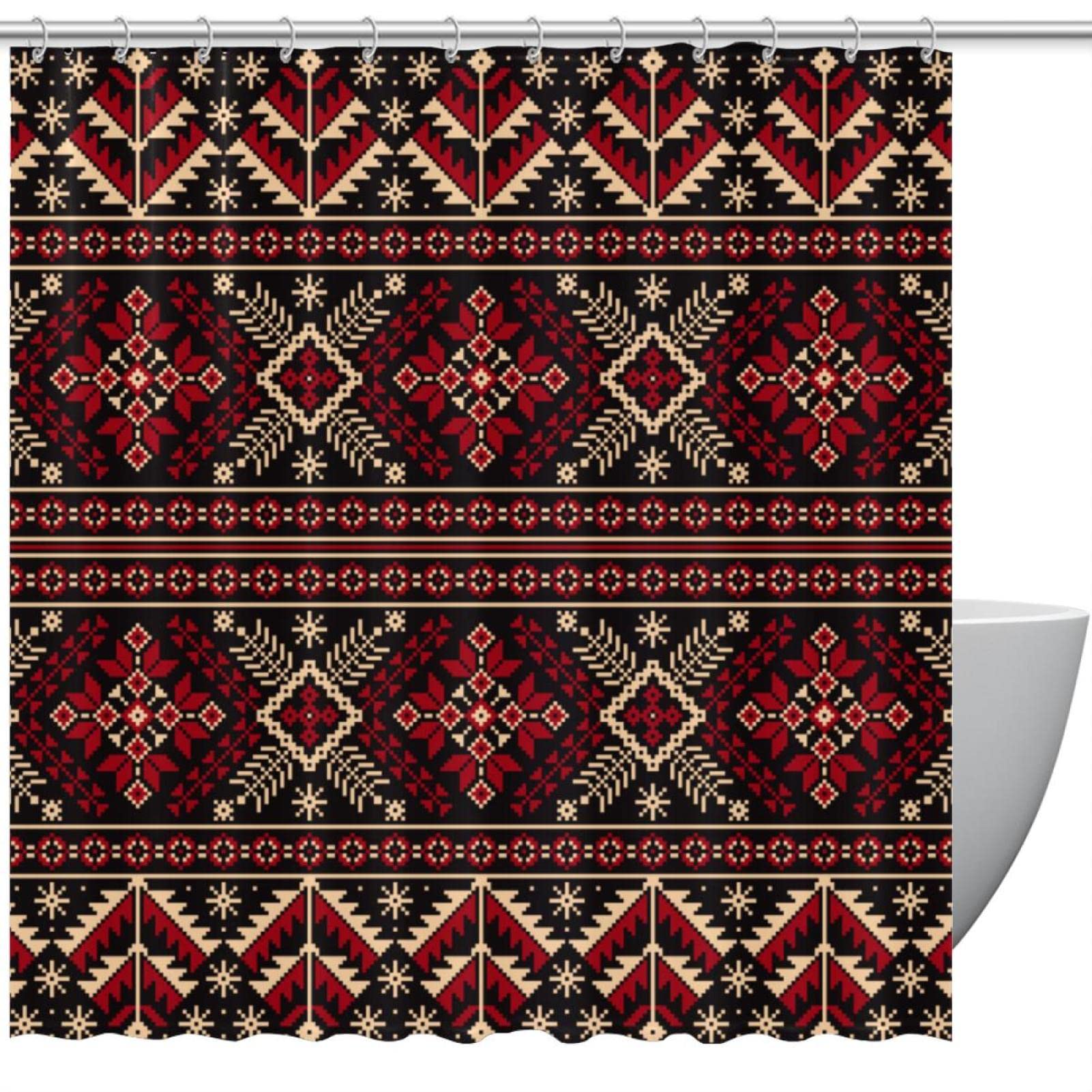 Rideau de douche imperméable bohème anti-moisissure 168x183cm résistant avec 12 crochets