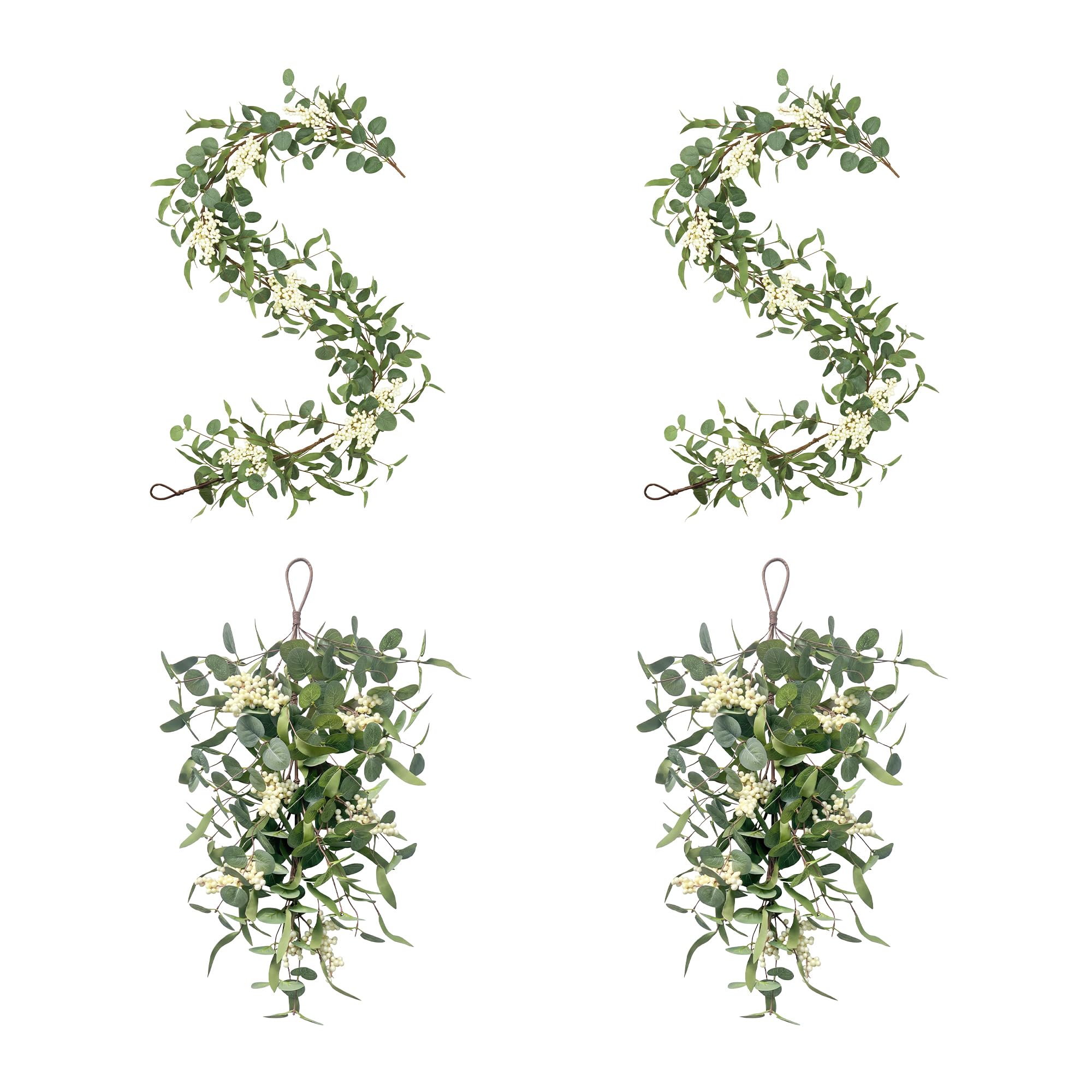 Pinkpum 20'' Eucalyptus Wreath 22'' Teardrop Swags Set 4