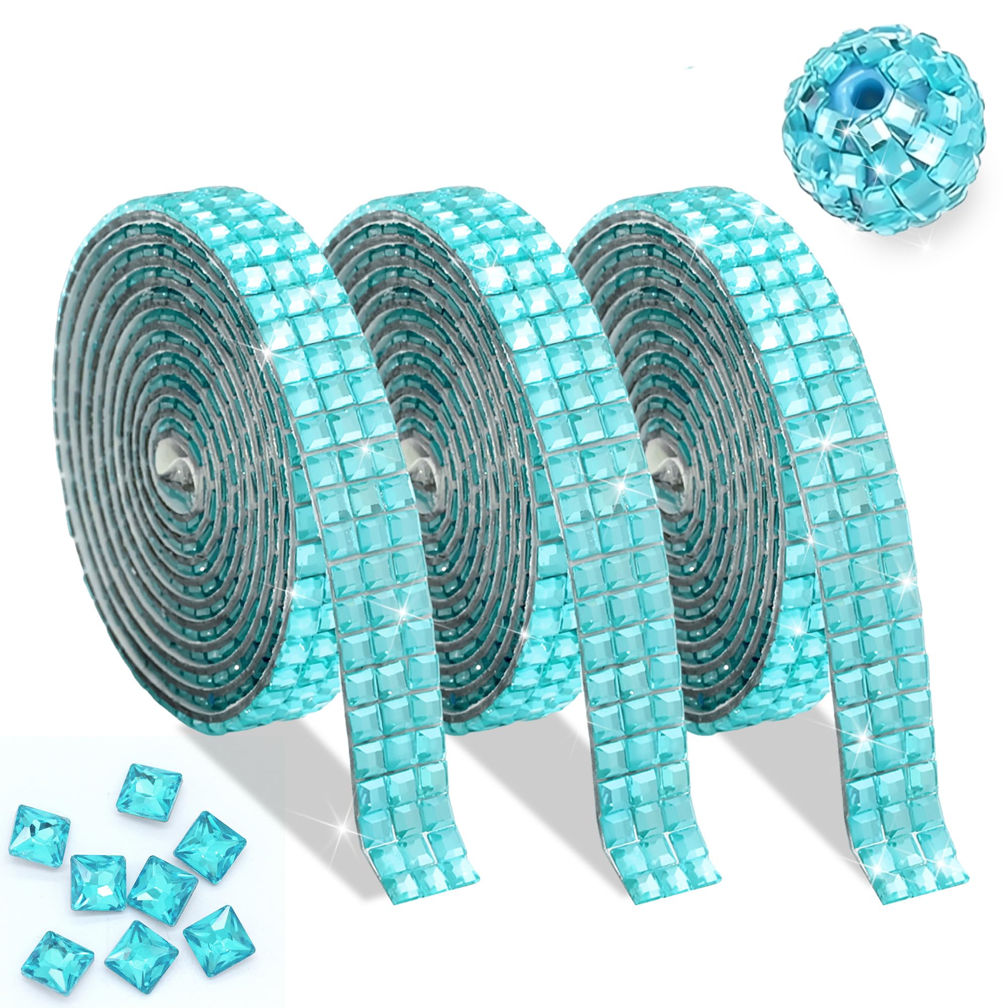 Photo 1 of FULZTEY 3 Yards Rhinestone Roll Self Adhesive,Sticky Glass Crystal Trim for DIY Crafts,0.9 CM Wide Rhinestone Wrap Sticker,Shiny Lake Blue Diamond Tape Sticker for DIY Disco Ball Car Party Decoration