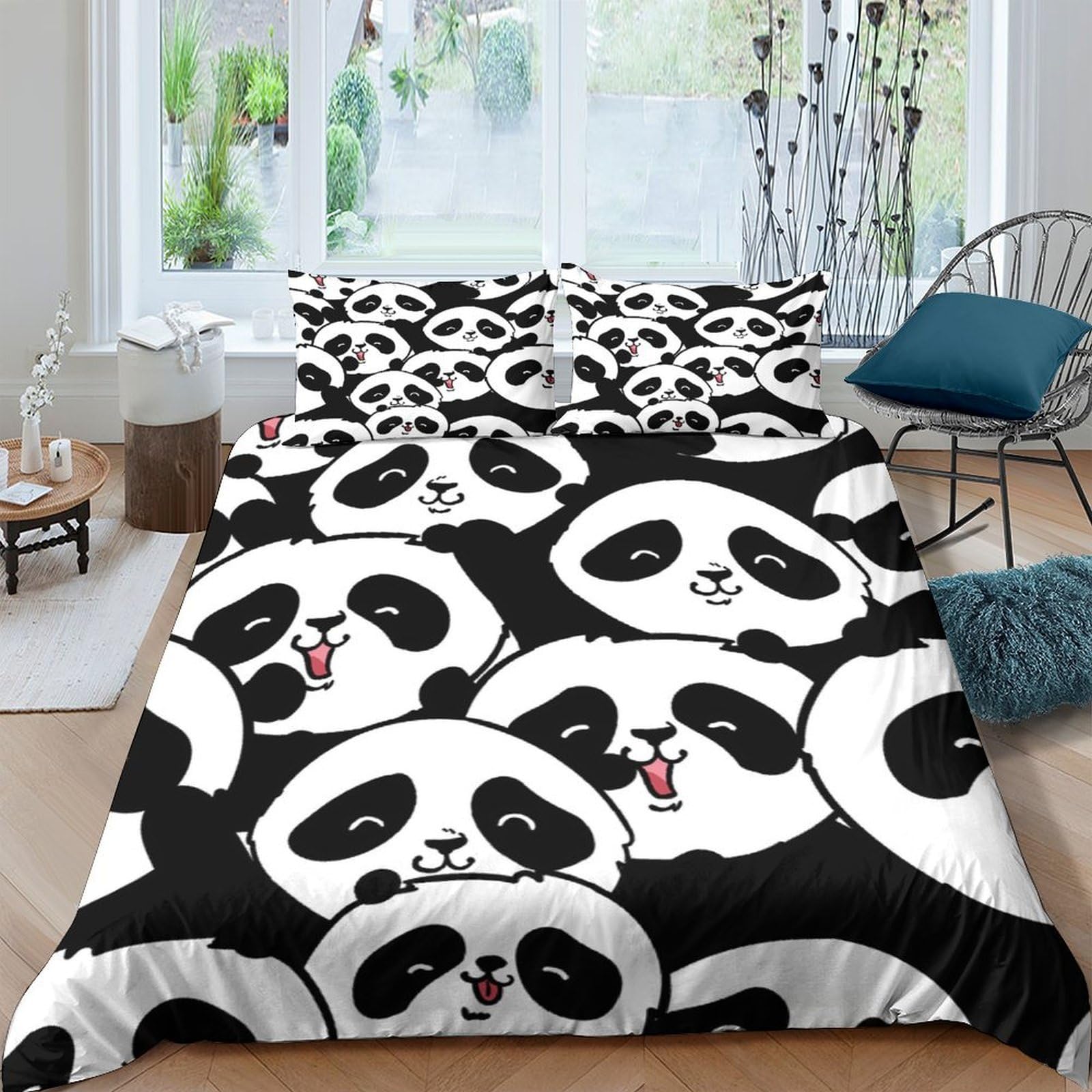 XFKLYNVCJ 3D Printed Panda faces Comforter Cover Premium Polyester Cartoon cute design Quilt Cover Wrinkle Free Durable for Housewarming Gift New Homeowners Bedding Use King（220x240cm）