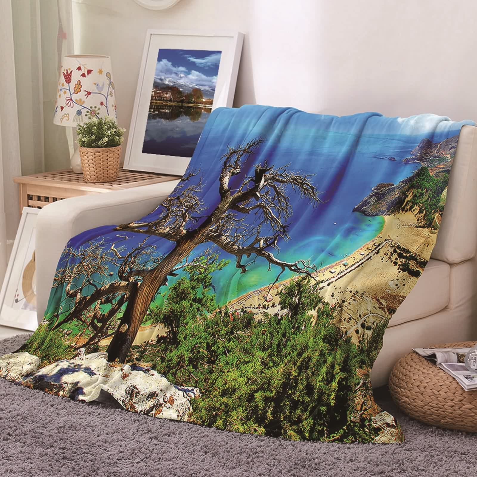 Couverture pour le lit et le canapé plaid polaire plage KnSam