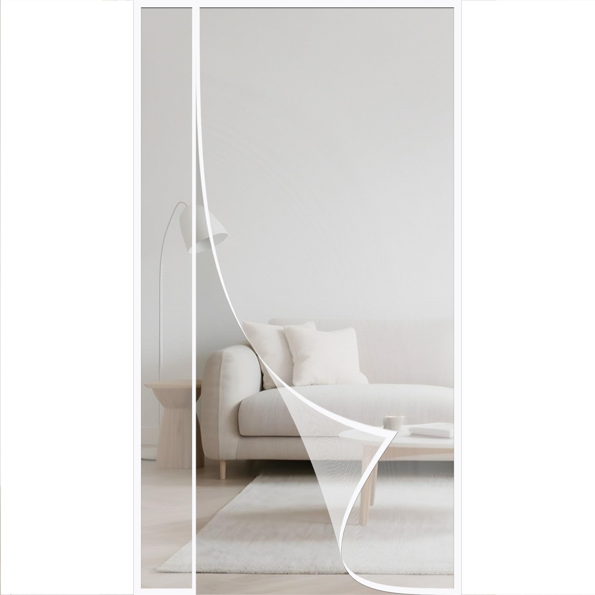 Wyrht White Side Opening Magnetic Fly Screens For Doors 110X200cm Anti Mosquito Polyester Mesh Screen Door For Keeping Out Flies & Bug Let Breeze In Install Without Drilling
