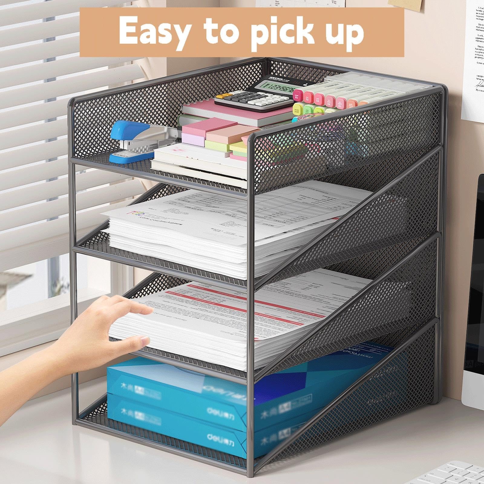 Porta Documenti da Scrivania, Metallo Porta Documenti Ufficio Scrivanias, Organizer da scrivania per Ufficio Domestico e Scola(White,5tier)