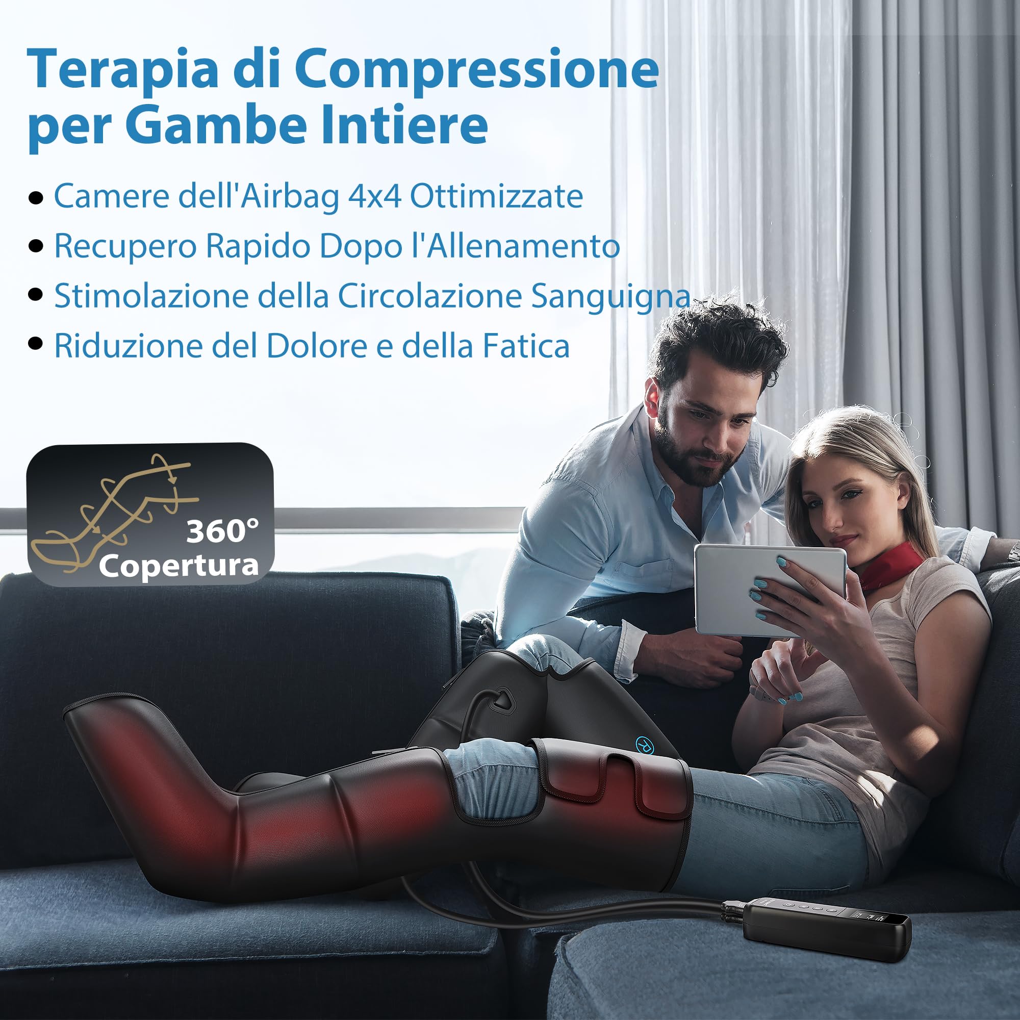 FIT KING Massaggiatore Gambe con Calore e Compressione, Pressoterapia Linfodrenaggio Massaggio Gambe Miglioramento della Circolazione e Recupero Sportivo 3 Livelli di Calore, 3 Modalità Massaggio