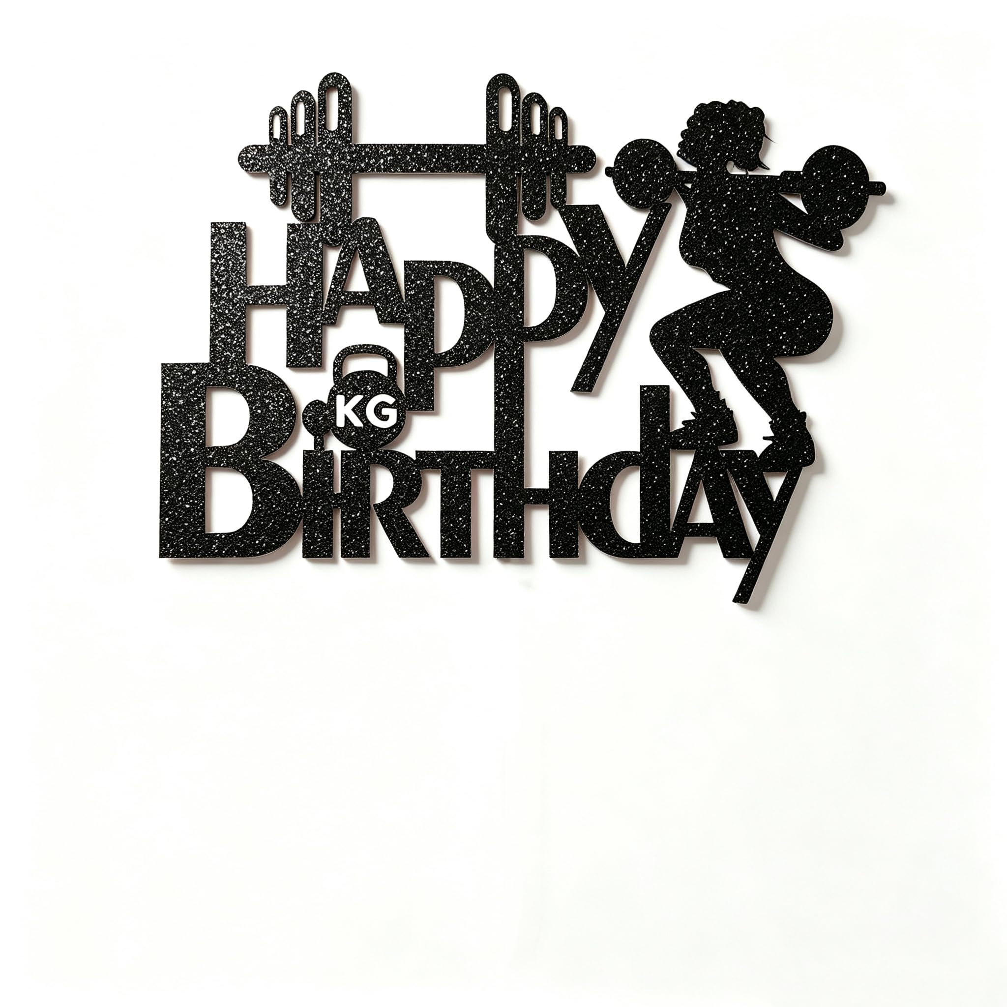 1 Pc Glitter Kettlebell & Female Silhouette Cake Topper, Cake Toppers for Women, Fitness Party Decorations, Gymnastics Cake Topper for Birthday